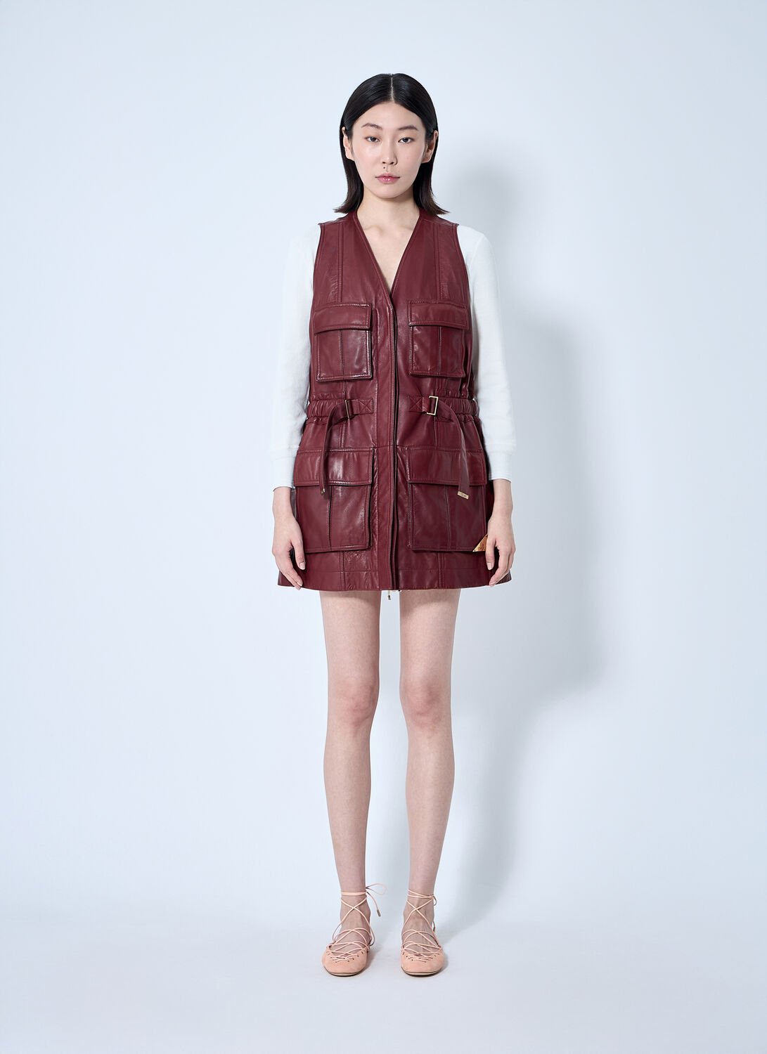 Chloé Leather Vest In Burgundy