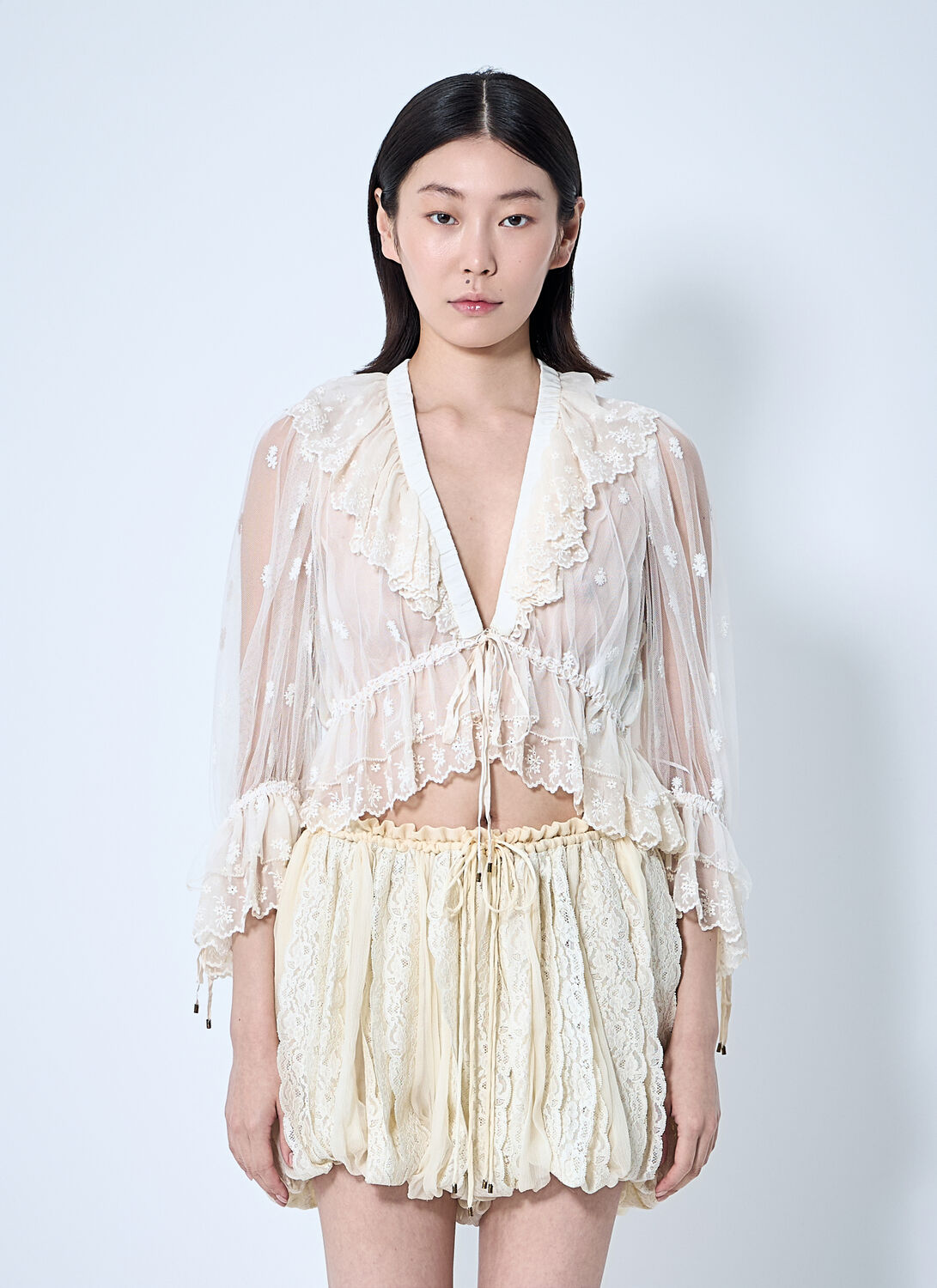 Chloé Embroidered Lace Ruffle Top In White