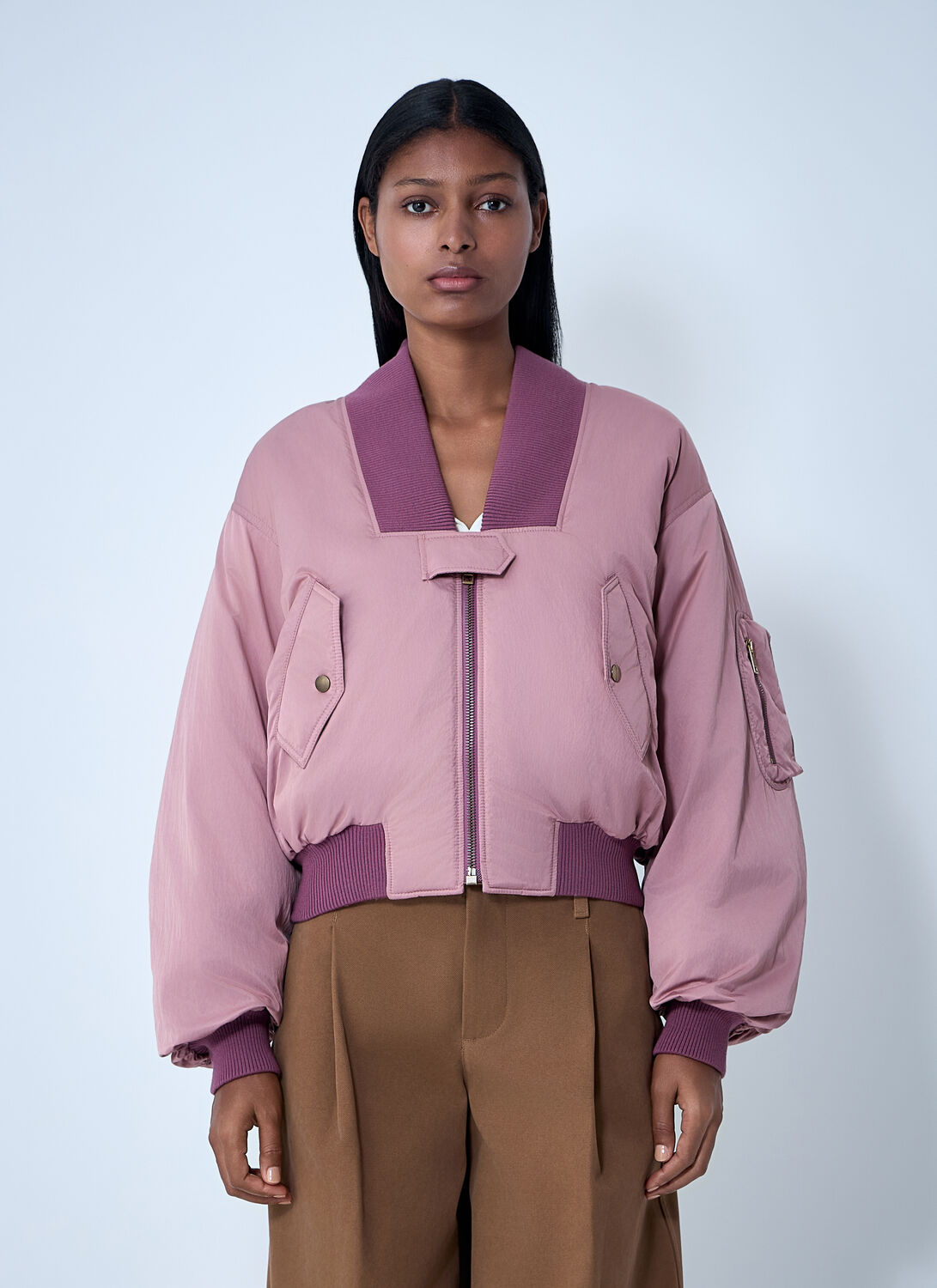 Chloé Zip-up Cropped Bomber Jacket In Brown