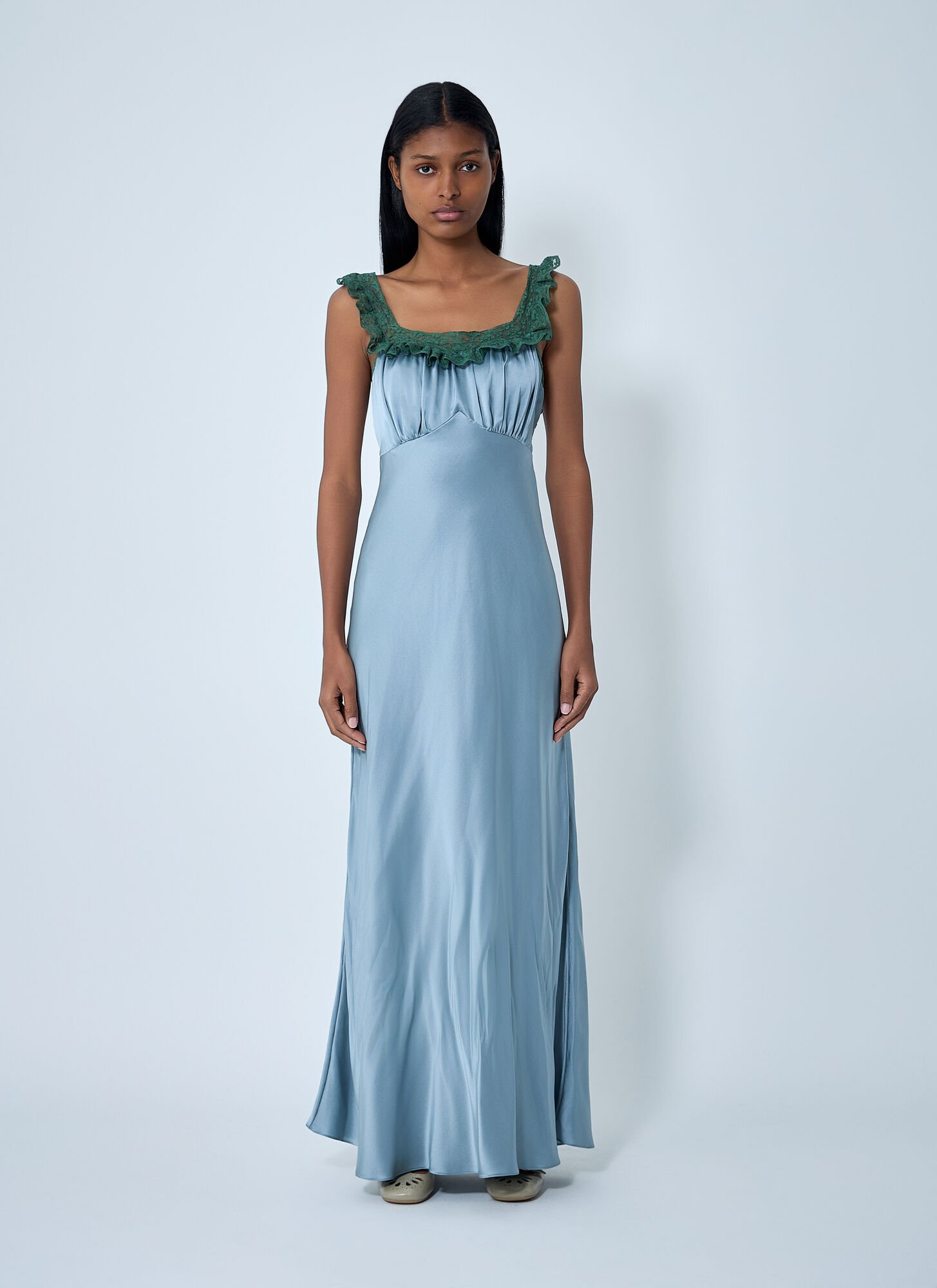 Chloé Silk Satin And Lace Maxi Dress In Blue