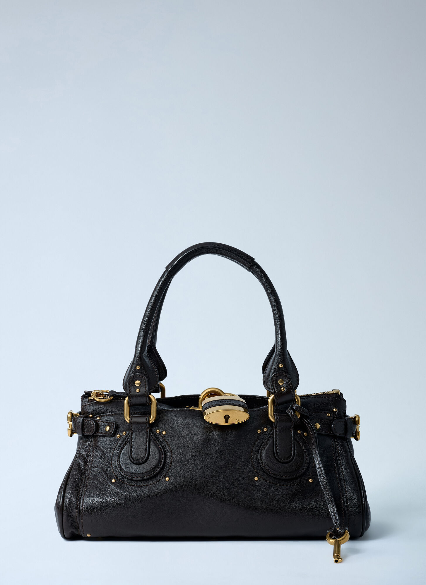 Chloé Structured Shoulder Bag With Padlock And Studs In Brown