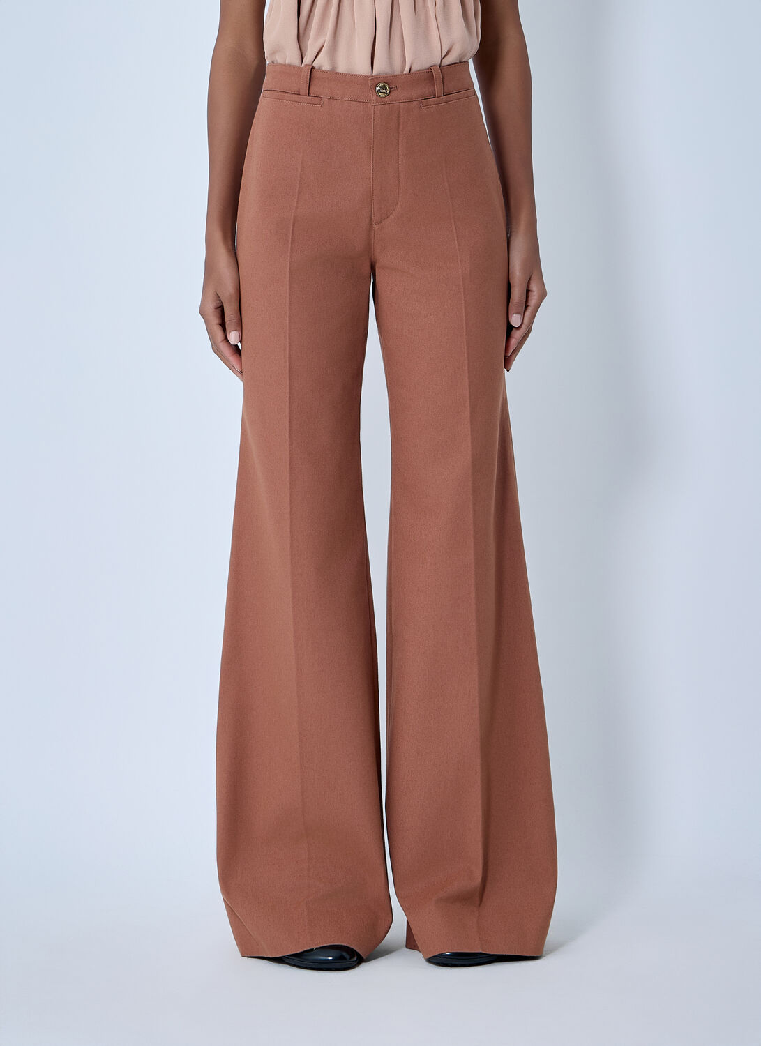 Chloé Flared Cotton Canvas Pants In Brown