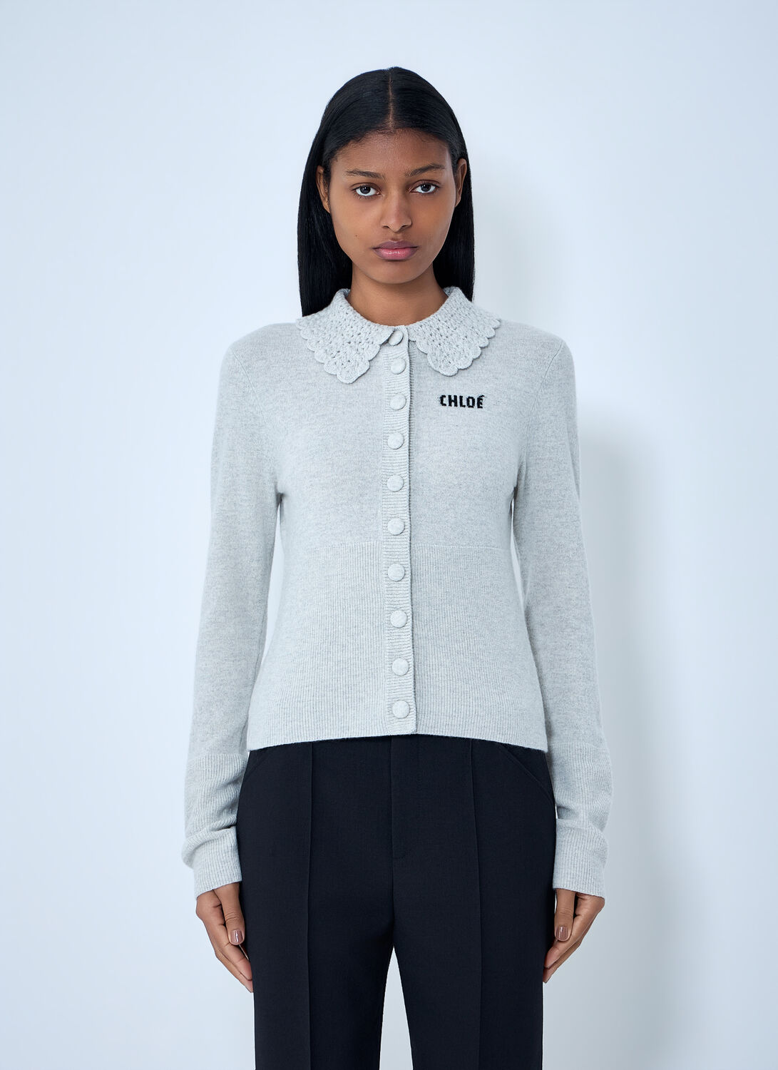 Chloé Logo Cardigan In Gray