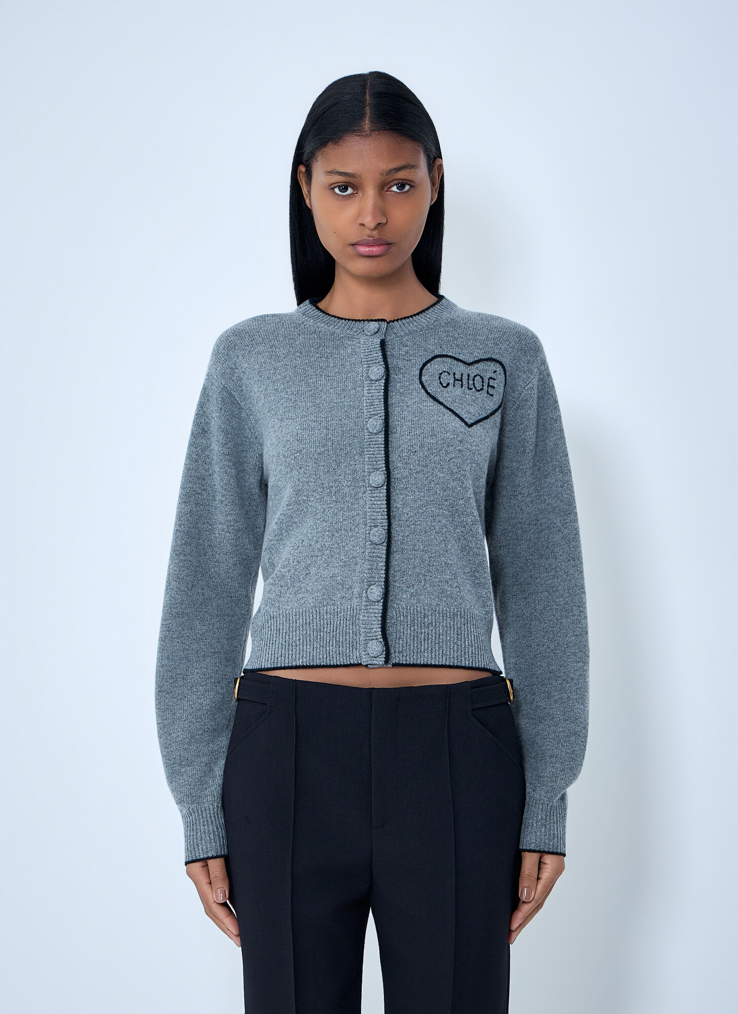 Chloé Women's Grey Logo Motif Cardigan - Woman Knitwear M