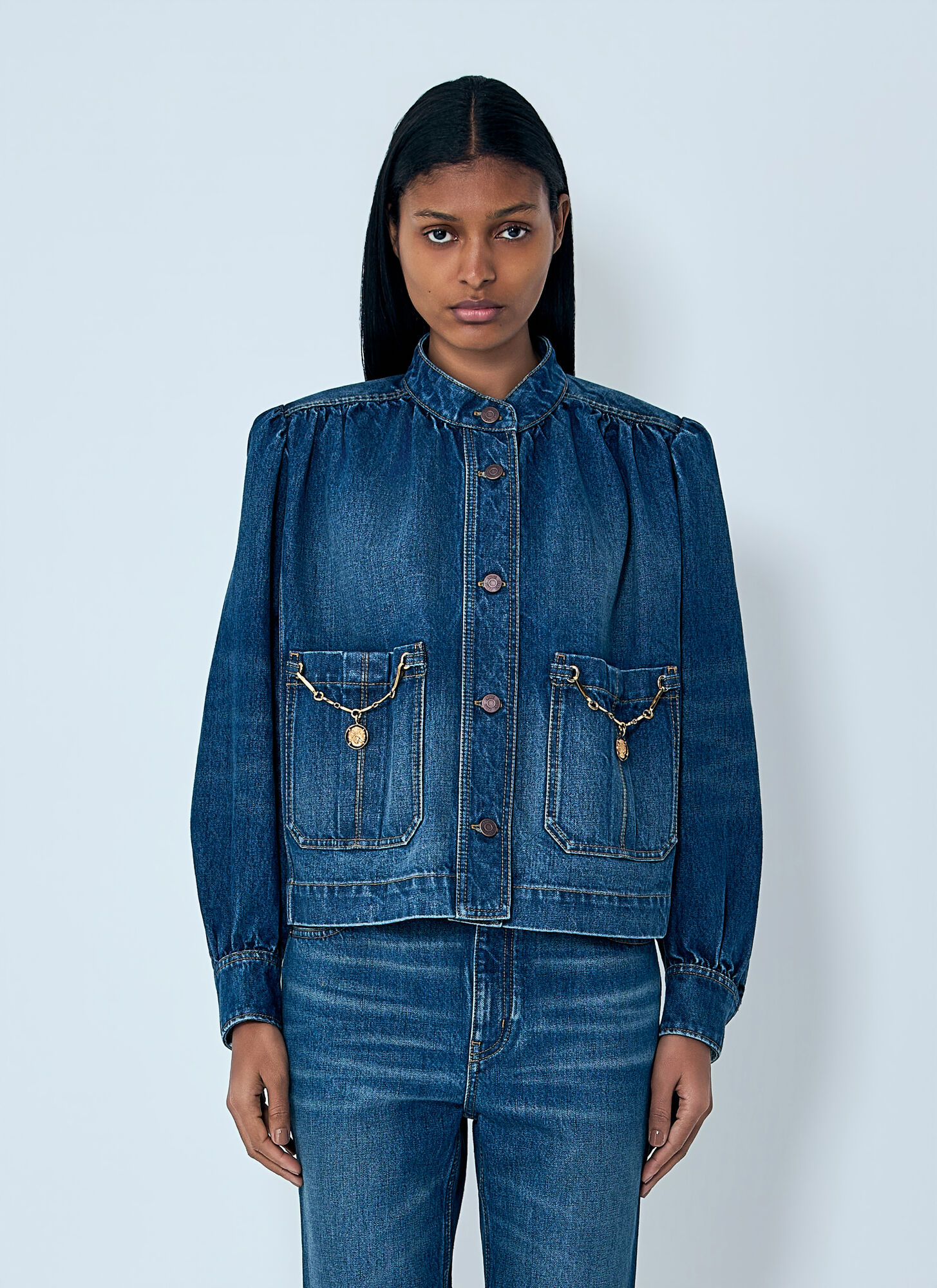 Chloé Women's Blue Gathered Denim Jacket - Woman Jackets Fr - 38