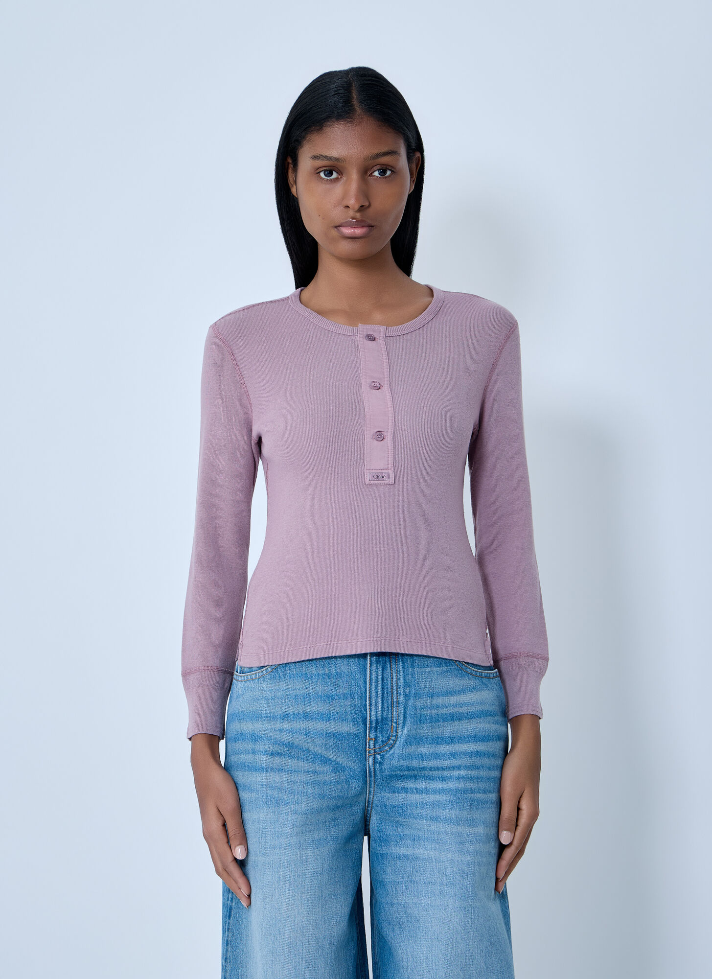 Chloé Women's Purple Henley T-Shirt - Woman Tops L