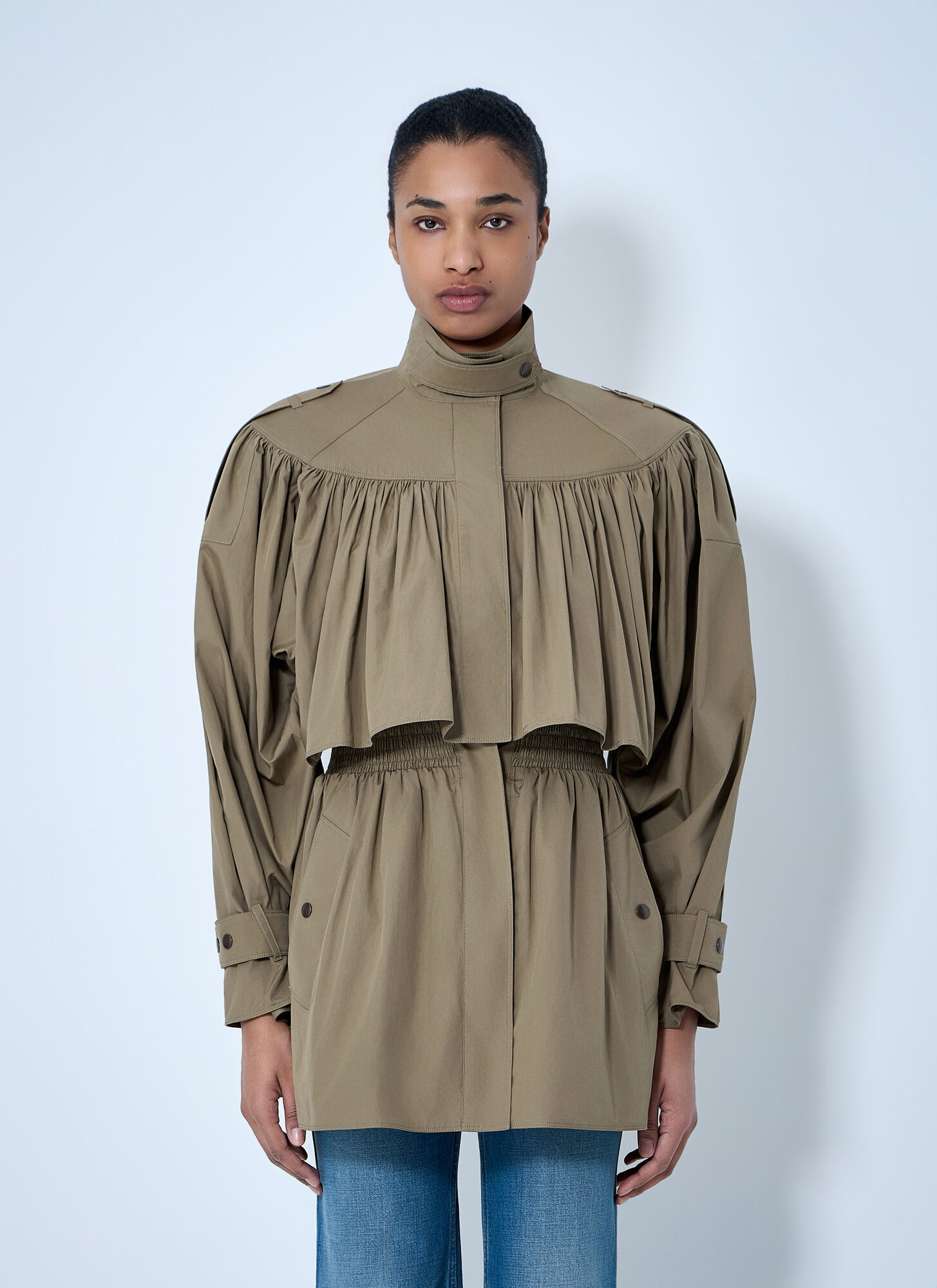 Chloé Women's Olive Gathered High-Collar Jacket - Woman Jackets Fr - 36