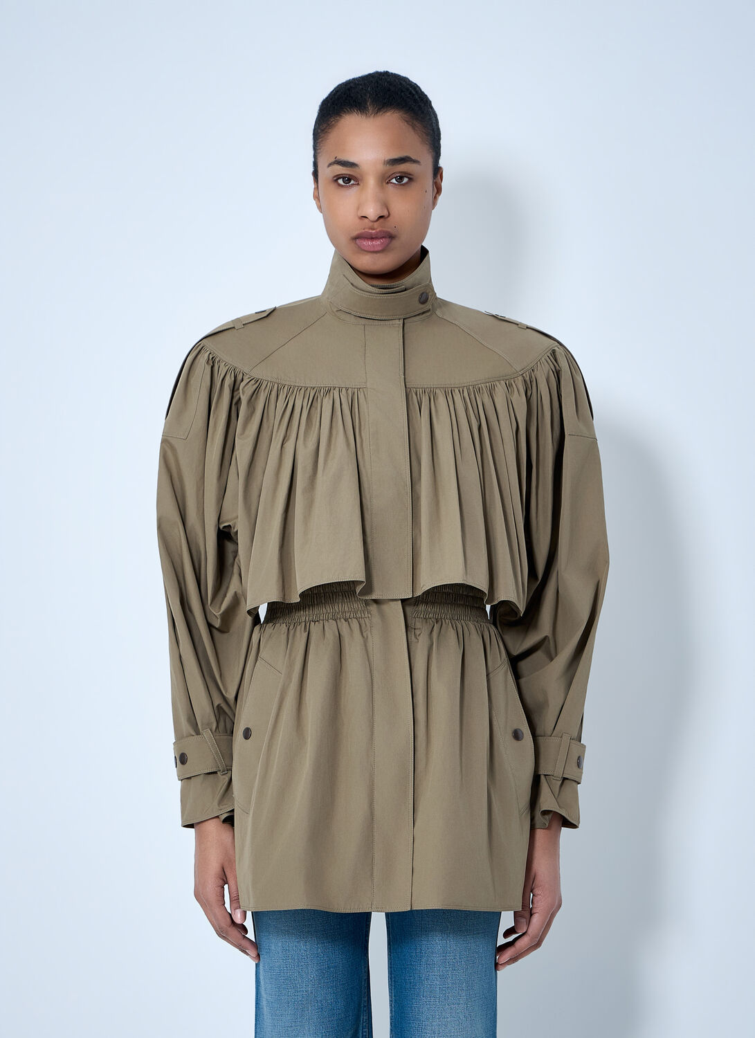 Chloé Gathered High-collar Jacket - Woman Jackets Olive Fr - 36