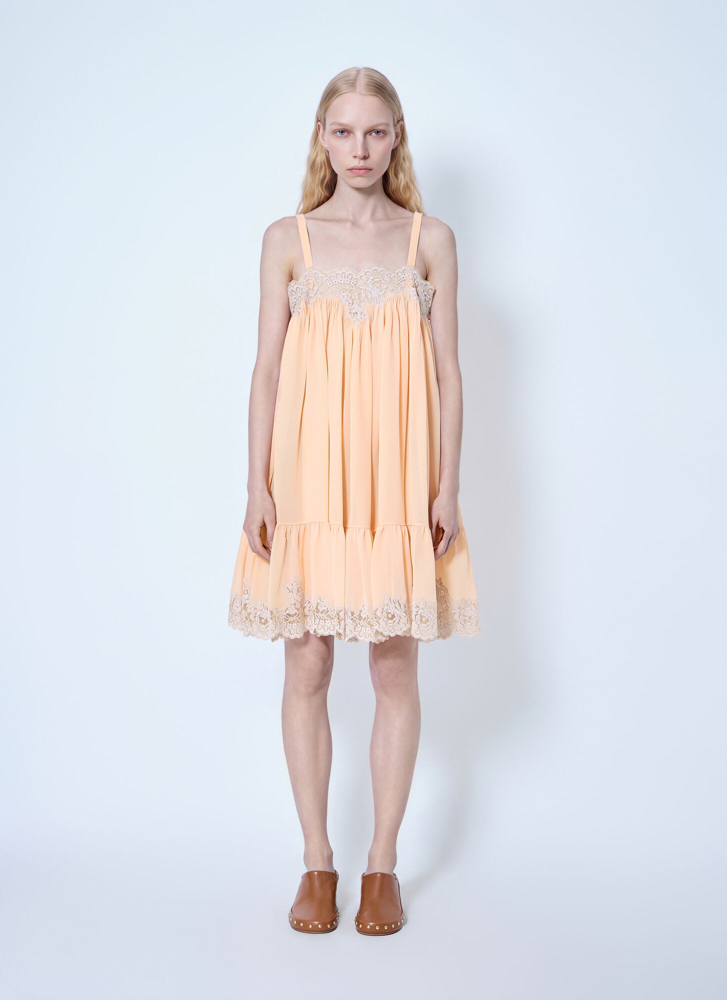 Chloé Donna Arancione Thin-Strap Mini Dress In Silk Georgette & Lace - Woman Dresses Fr - 38
