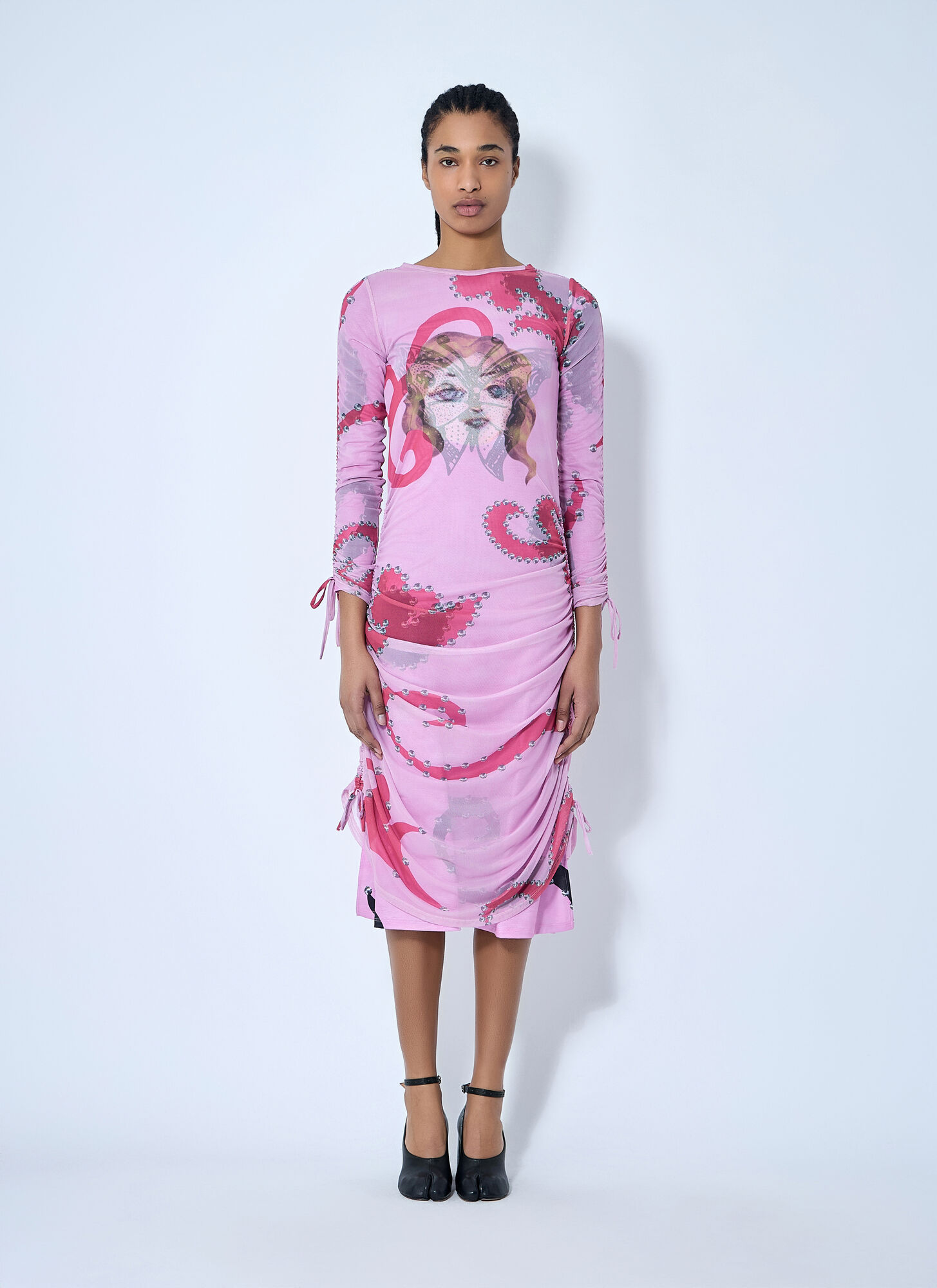 Chopova Lowena Ruched Printed Mesh Dress – Woman Dresses Pink L