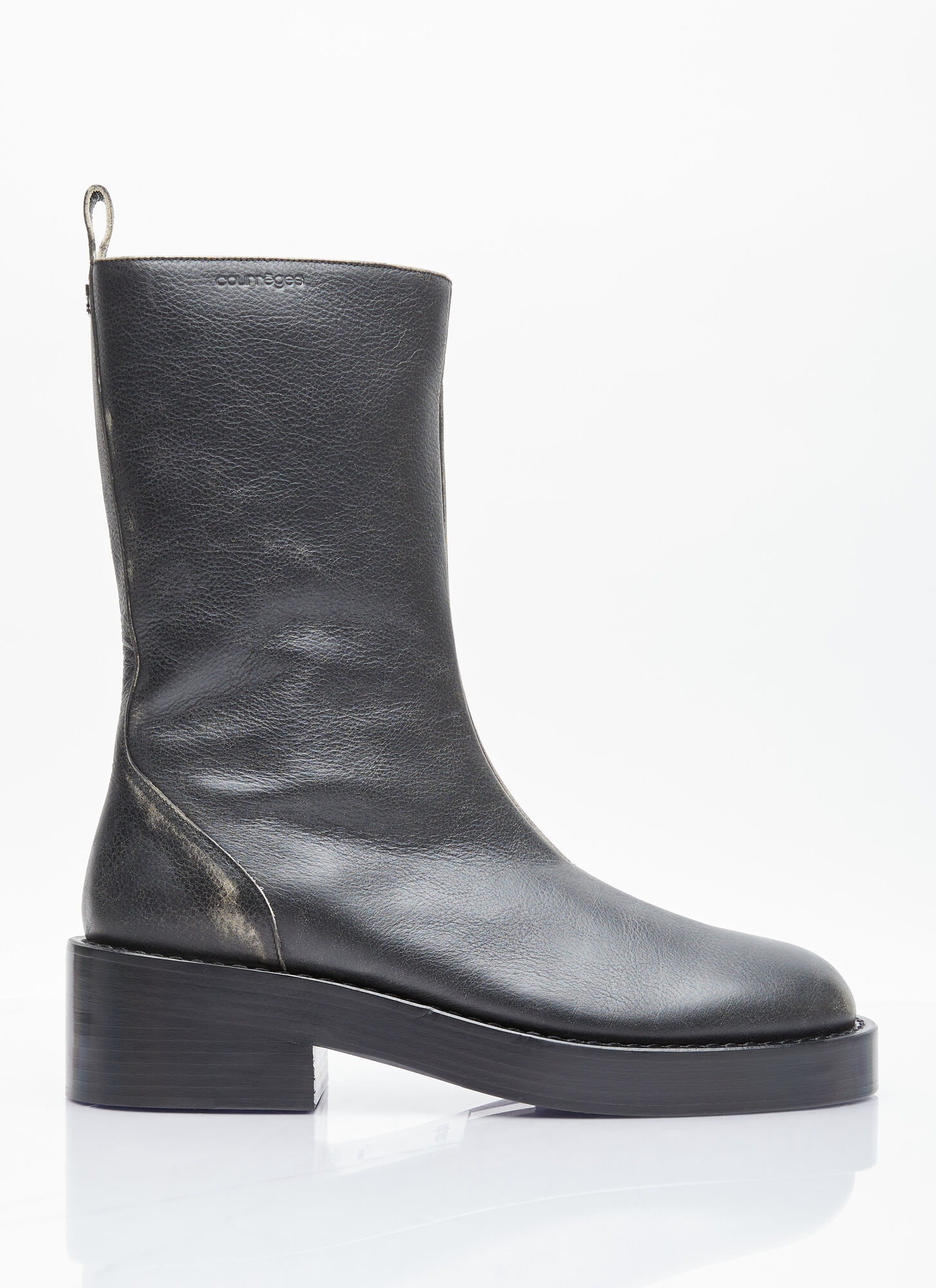 Courrèges Used Leather Zip Ankle Boots In Black