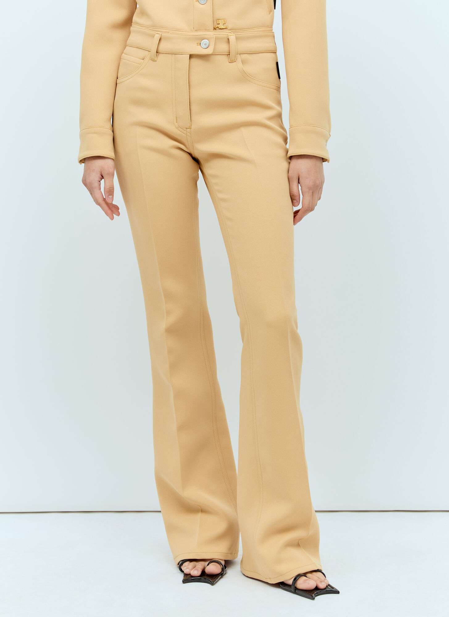 Courrèges Twill 70's Bootcut Trousers In Beige