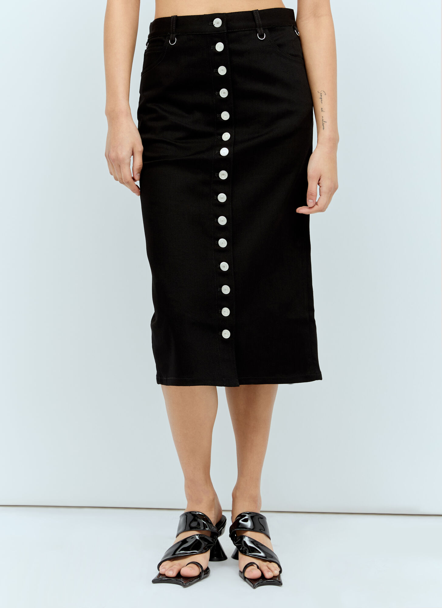 Courrèges Women's Black Multiflex Denim Midi Skirt - Woman Skirts Fr - 36