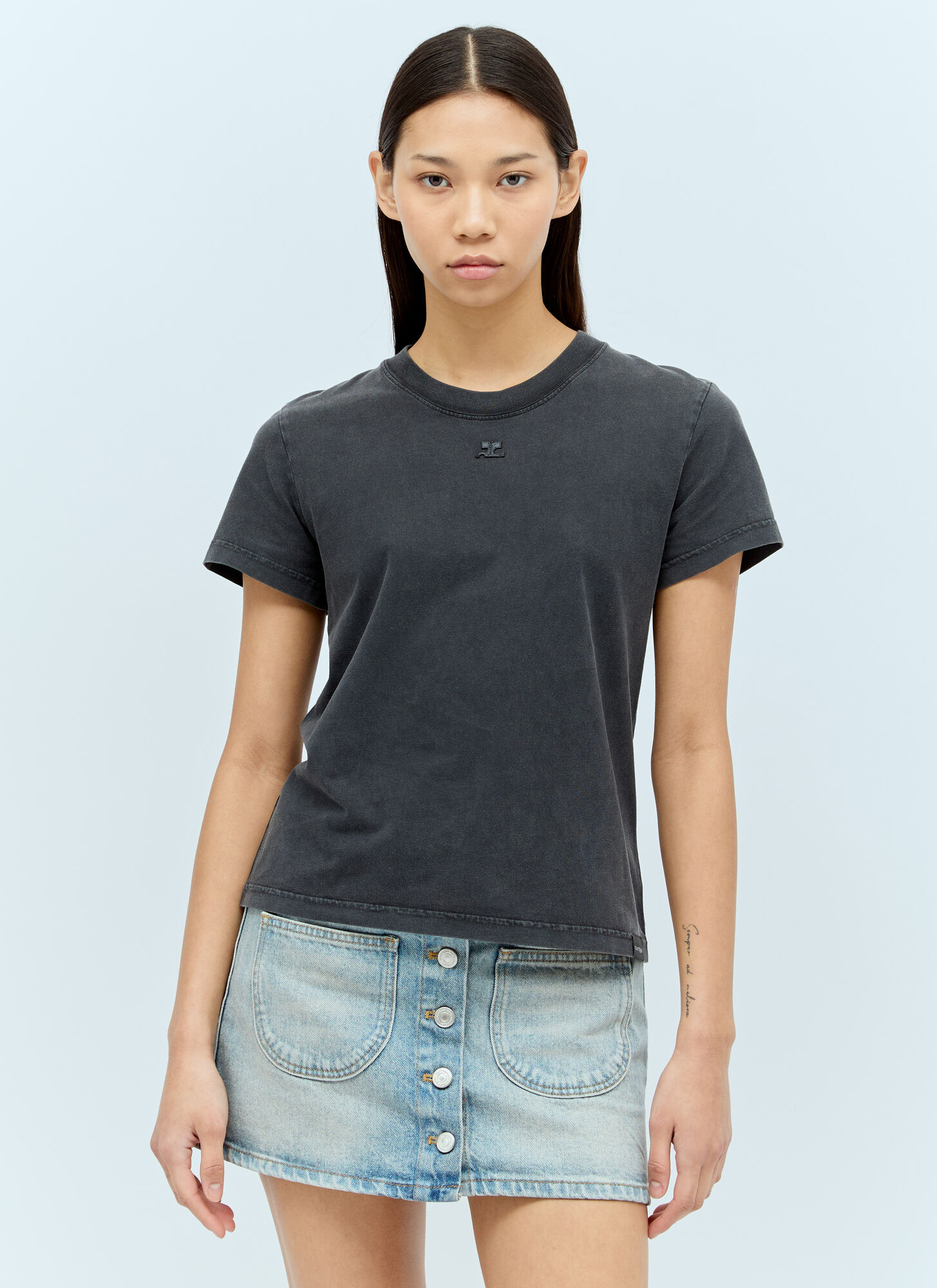 Courrèges Ac Straight Dry Jersey Cotton T-shirt In Grey