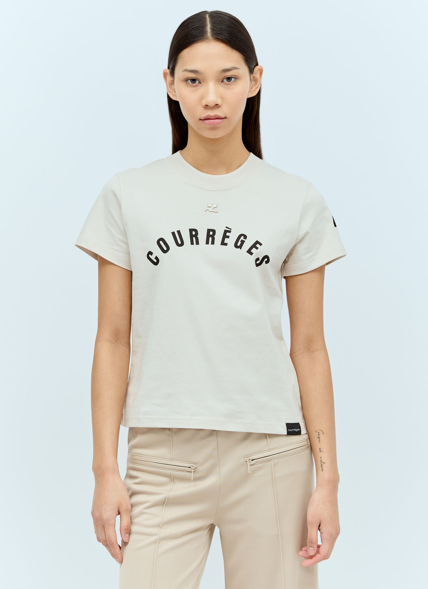Shop Courrèges Ac Straight Printed T-shirt In Cream