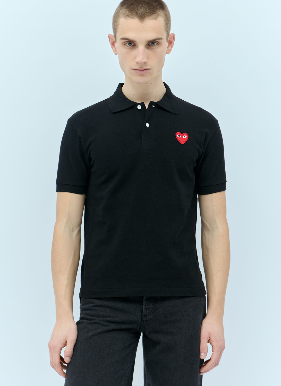 Shop Comme Des Garçons Play Logo Patch Polo Shirt In Black