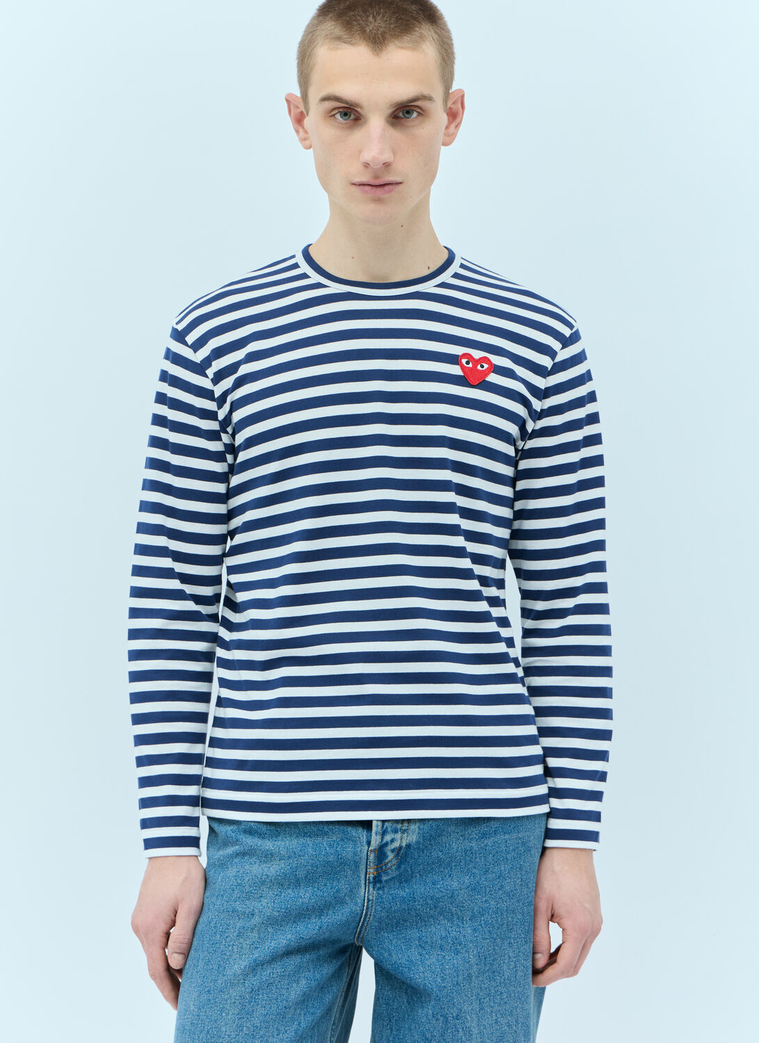 Shop Comme Des Garçons Play Striped T-shirt In Blue