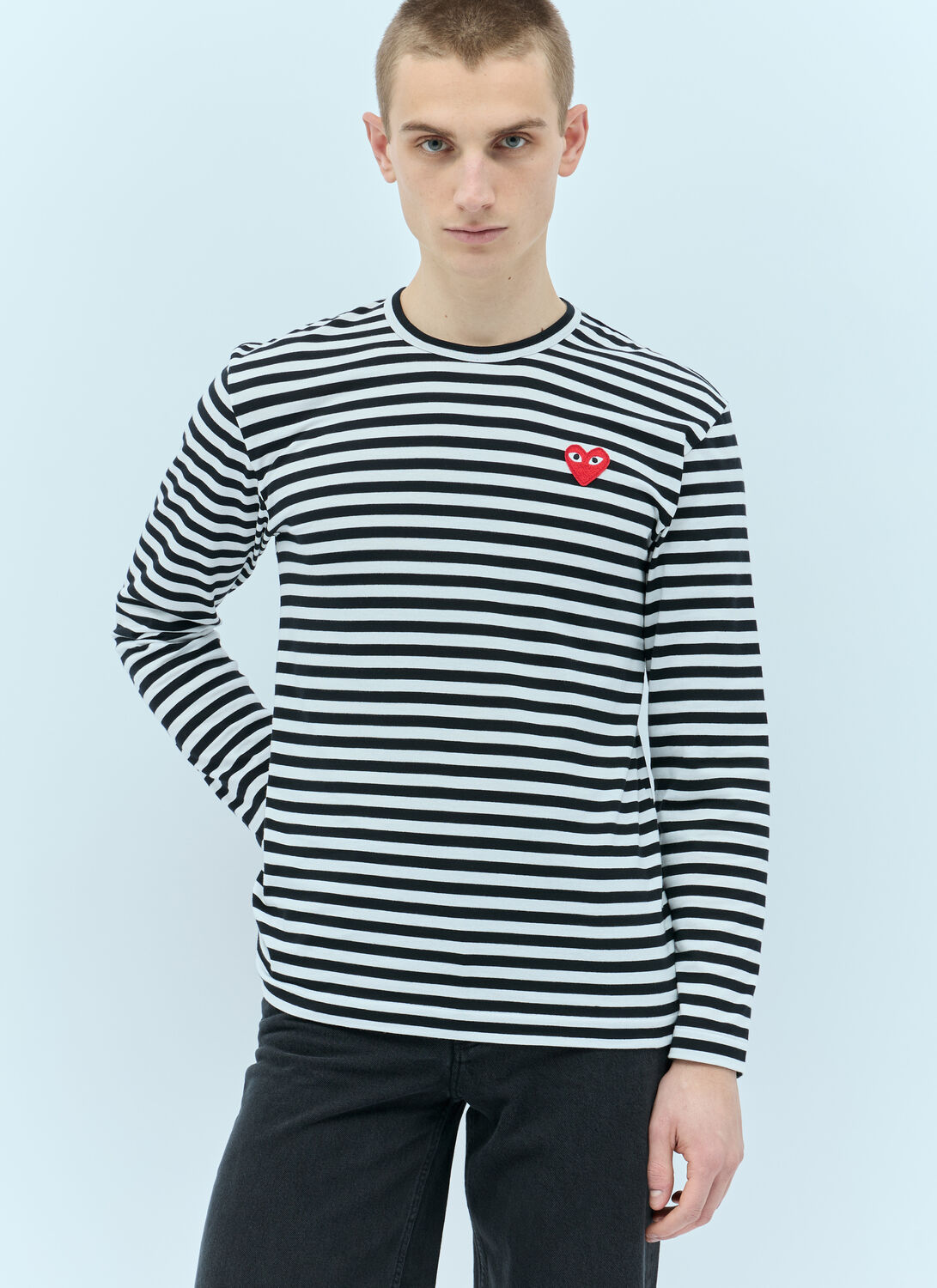 Shop Comme Des Garçons Play Striped Long-sleeve T-shirt In Black