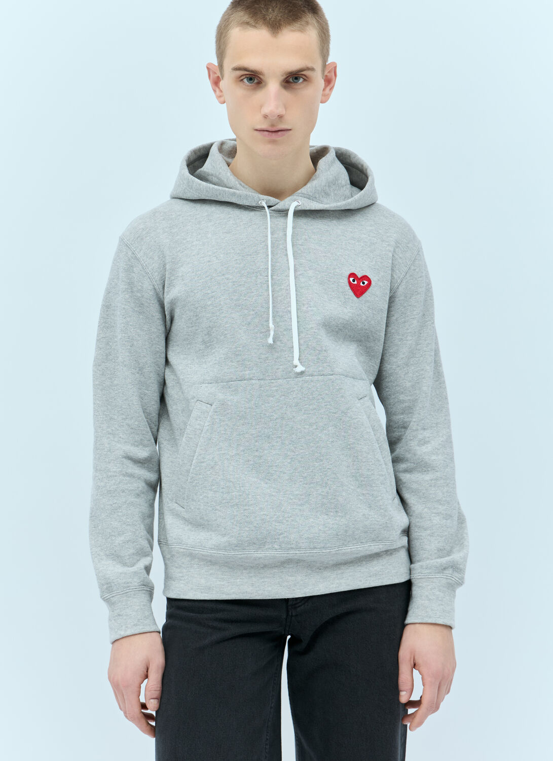 Shop Comme Des Garçons Play Logo Patch Hooded Sweatshirt In Grey