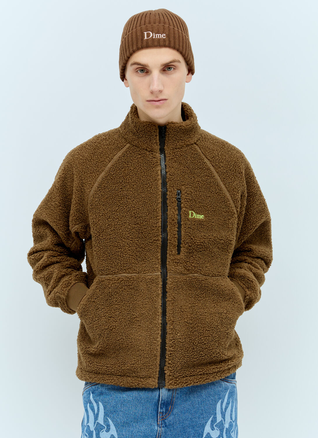 Shop Dime Polar Fleece Sherpa Zip Jacket In Brown