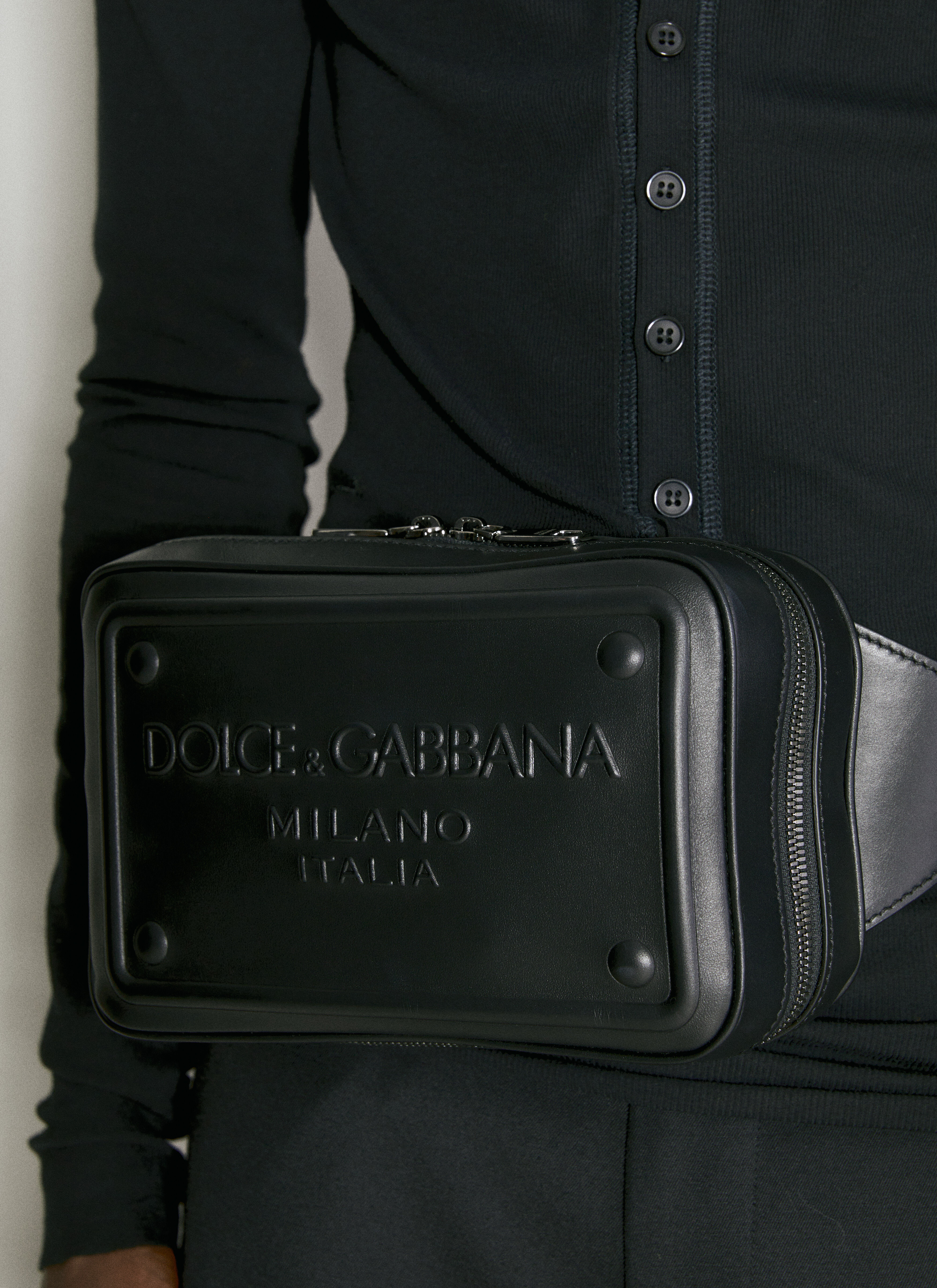 Dolce & Gabbana Embossed Logo Leather Crossbody Bag