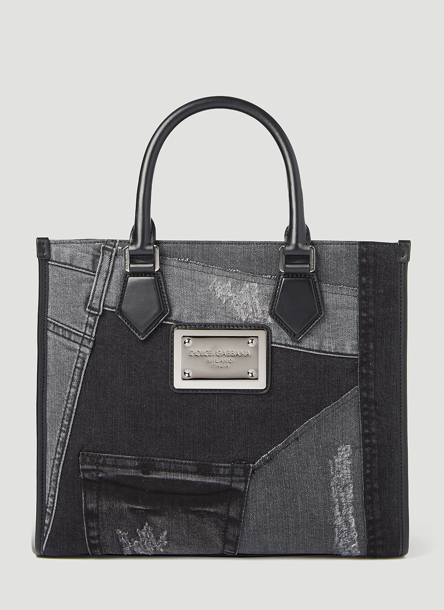 Dolce & Gabbana Small Patchwork Denim Tote Bag - Man Tote Bags Black One Size
