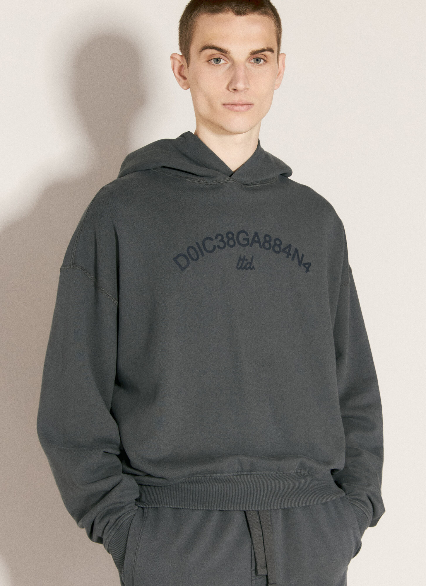 Dolce & Gabbana Men's Grey Cropped Hooded Sweatshirt - Man Sweatshirts L