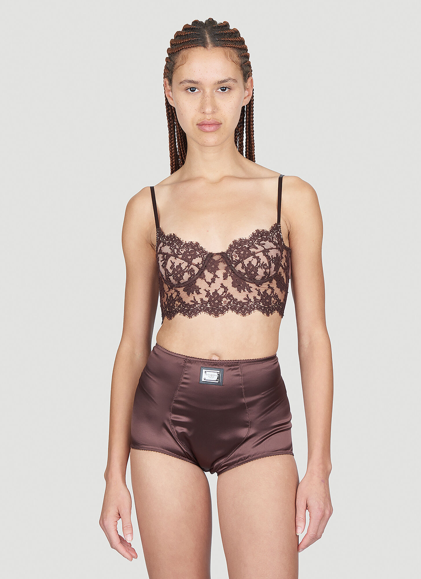  Dolce & Gabbana Dolce & Gabbana Floral Lace Long-line Bra - Frau Unterwäsche Brown 1 