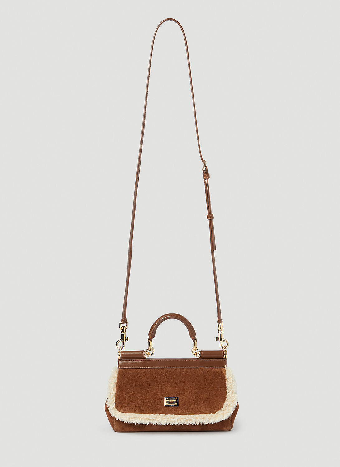 Dolce & Gabbana Sicily Suede Small Handbag - Woman Handbags Brown One Size