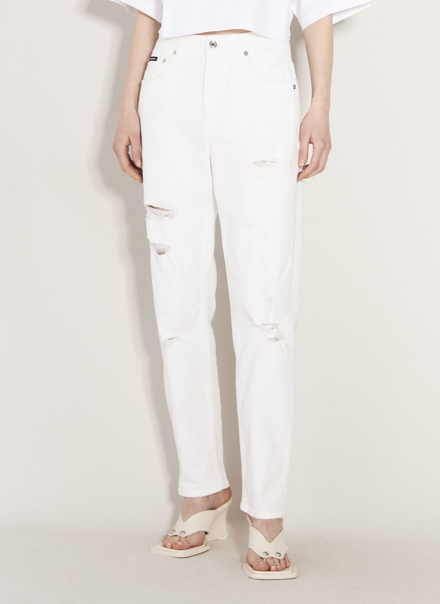 Dolce & Gabbana Distressed Five-pocket Jeans In White