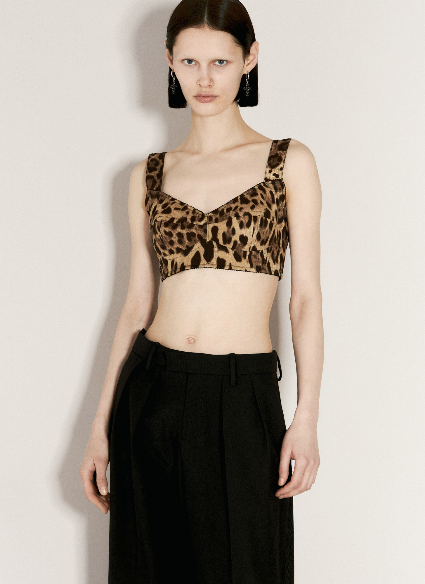 Shop Dolce & Gabbana Leopard Print Bustier Top In Brown