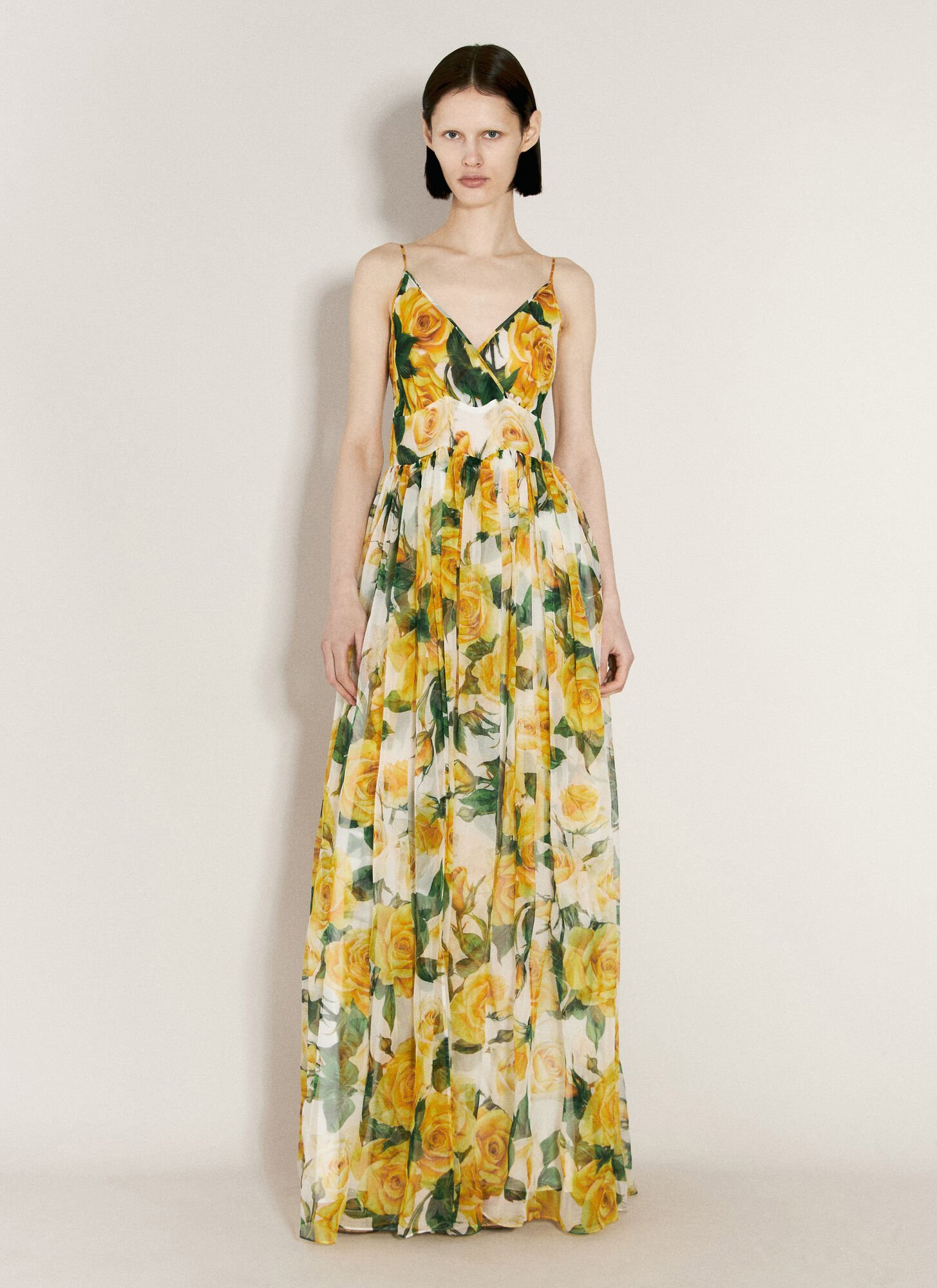 Shop Dolce & Gabbana Silk Chiffon Maxi Dress In Yellow