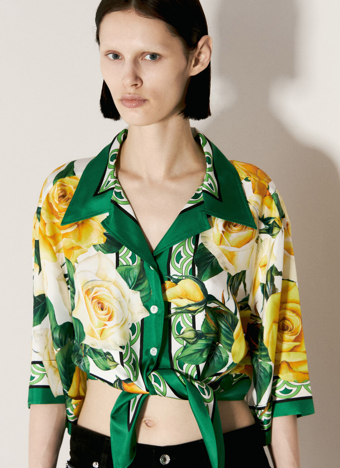 Shop Dolce & Gabbana Cropped Silk Shirt In Green