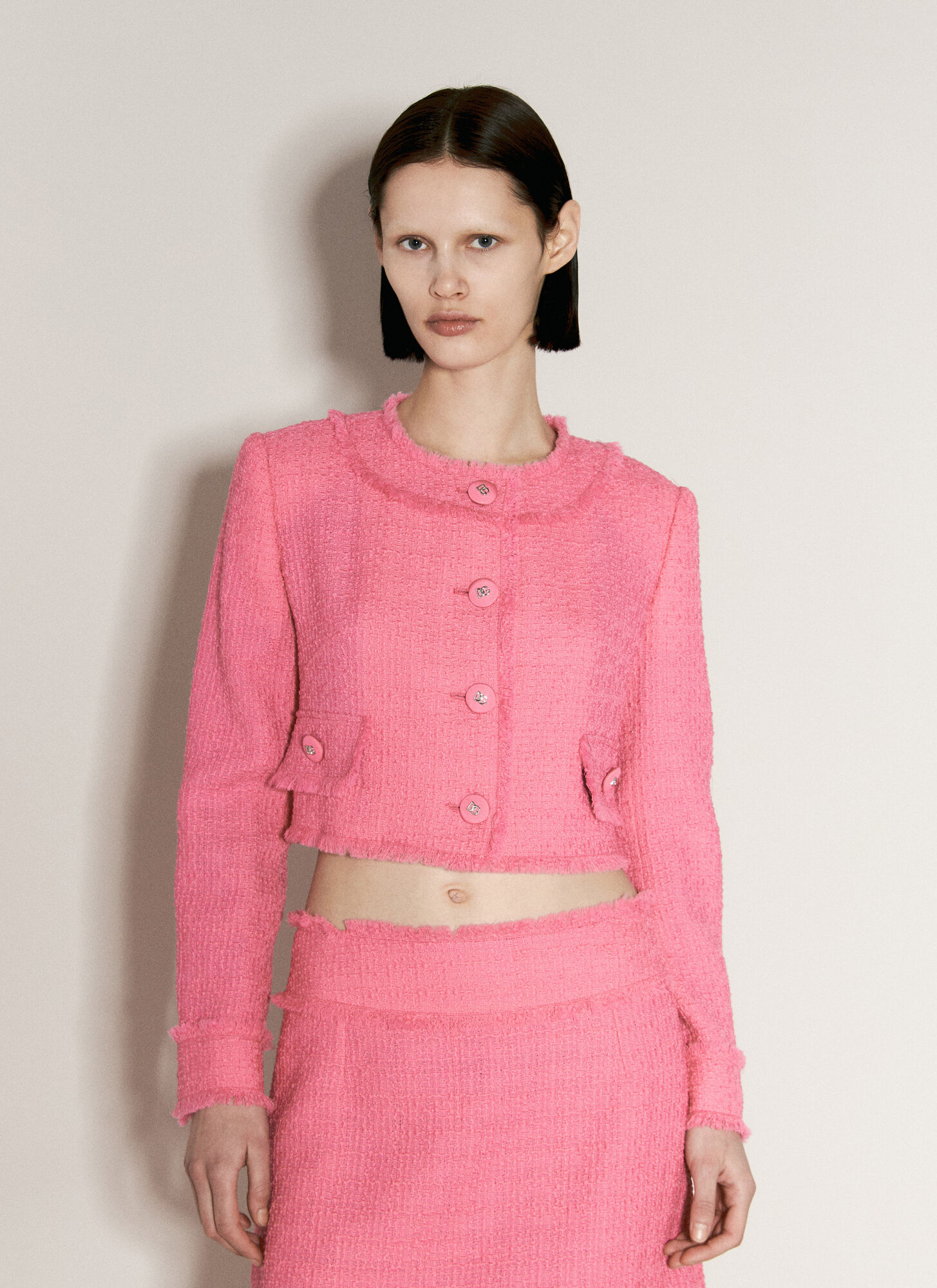 Shop Dolce & Gabbana Crop Raschel Tweed Jacket In Pink
