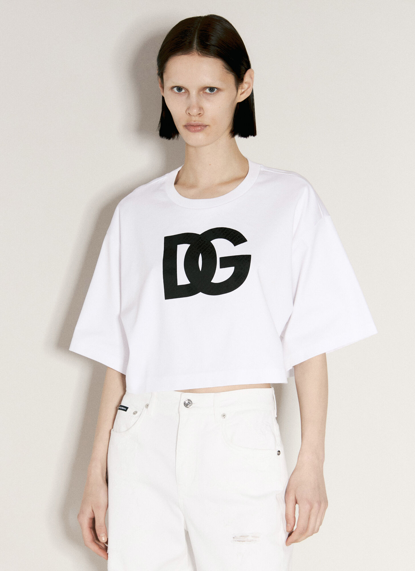 Dolce & Gabbana Crop Logo Print T-shirt In White