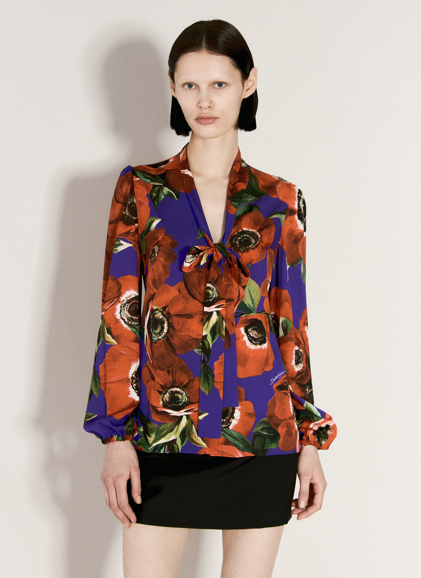 Dolce & Gabbana Anemone Print Charmeuse Shirt In Red