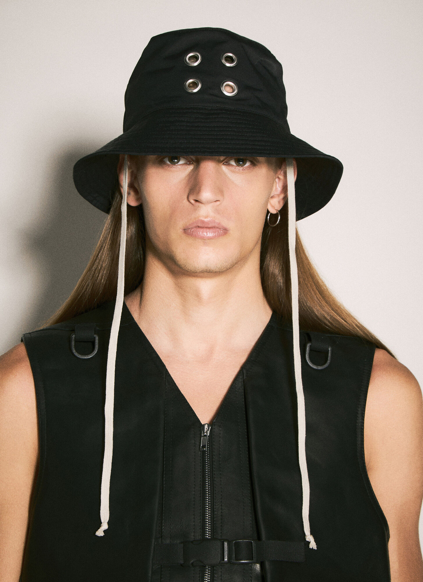 Rick Owens Rick Owens DRKSHDW Eyelets Bucket Hat - Man Hats Black S　Rick Owens DRKSHDW アイレット バケット ハット - マンハット ブラック S