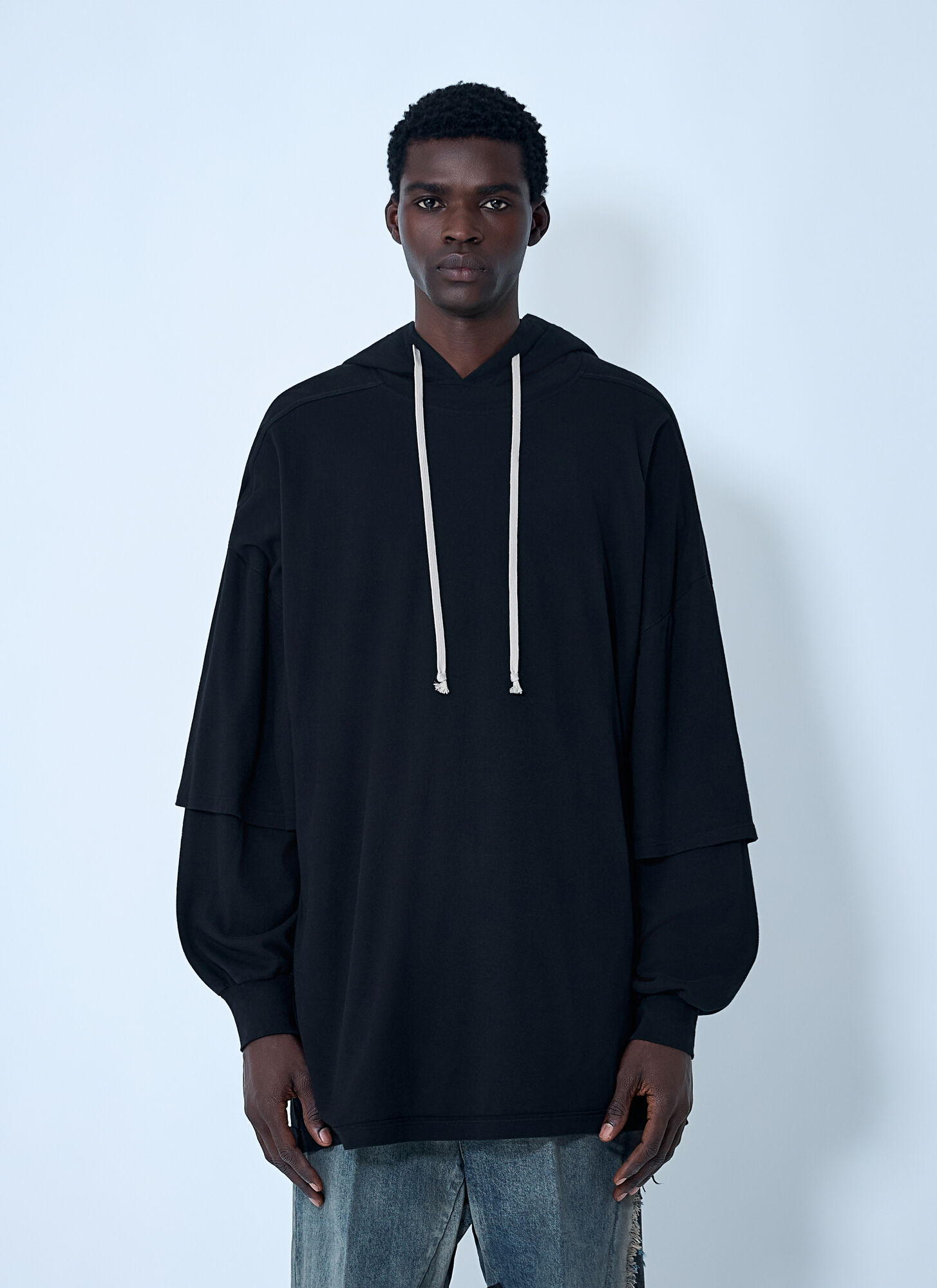 Rick Owens DRKSHDW Tommy Hustler Hooded T-shirt - Man Sweatshirts Black One Size　Rick Owens DRKSHDW トミー ハスラー フード付き T シャツ - 男性スウェット ブラック フリー サイズ Rick