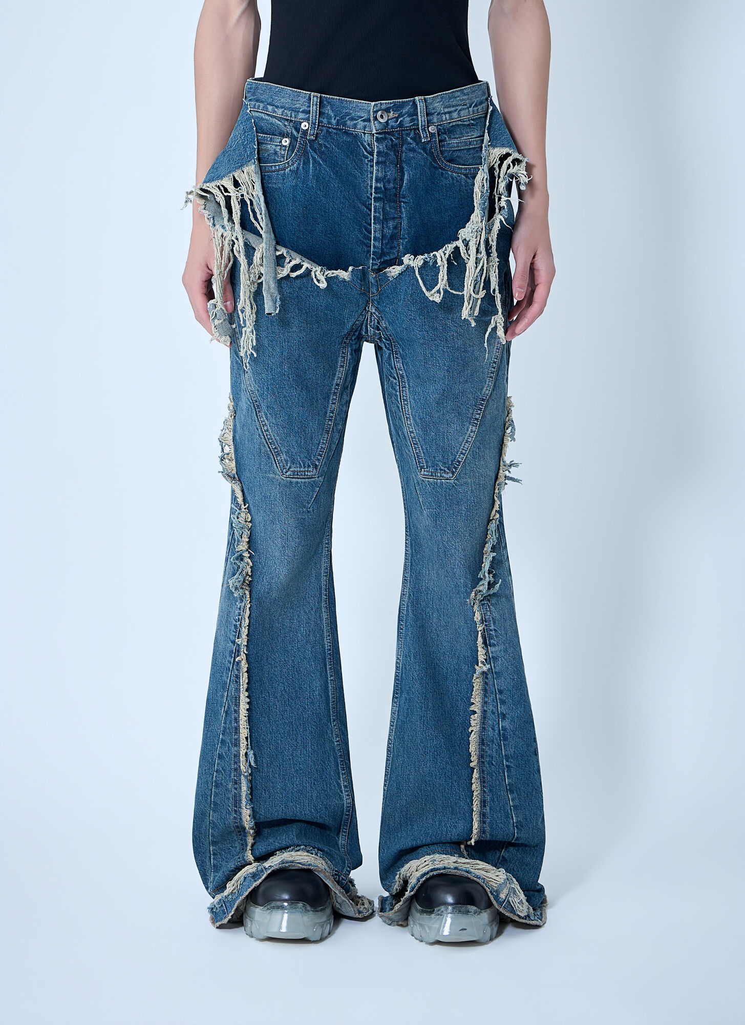 Rick Owens Drkshdw Men's Blue Slivered Bootcut Jeans - Man Jeans 34