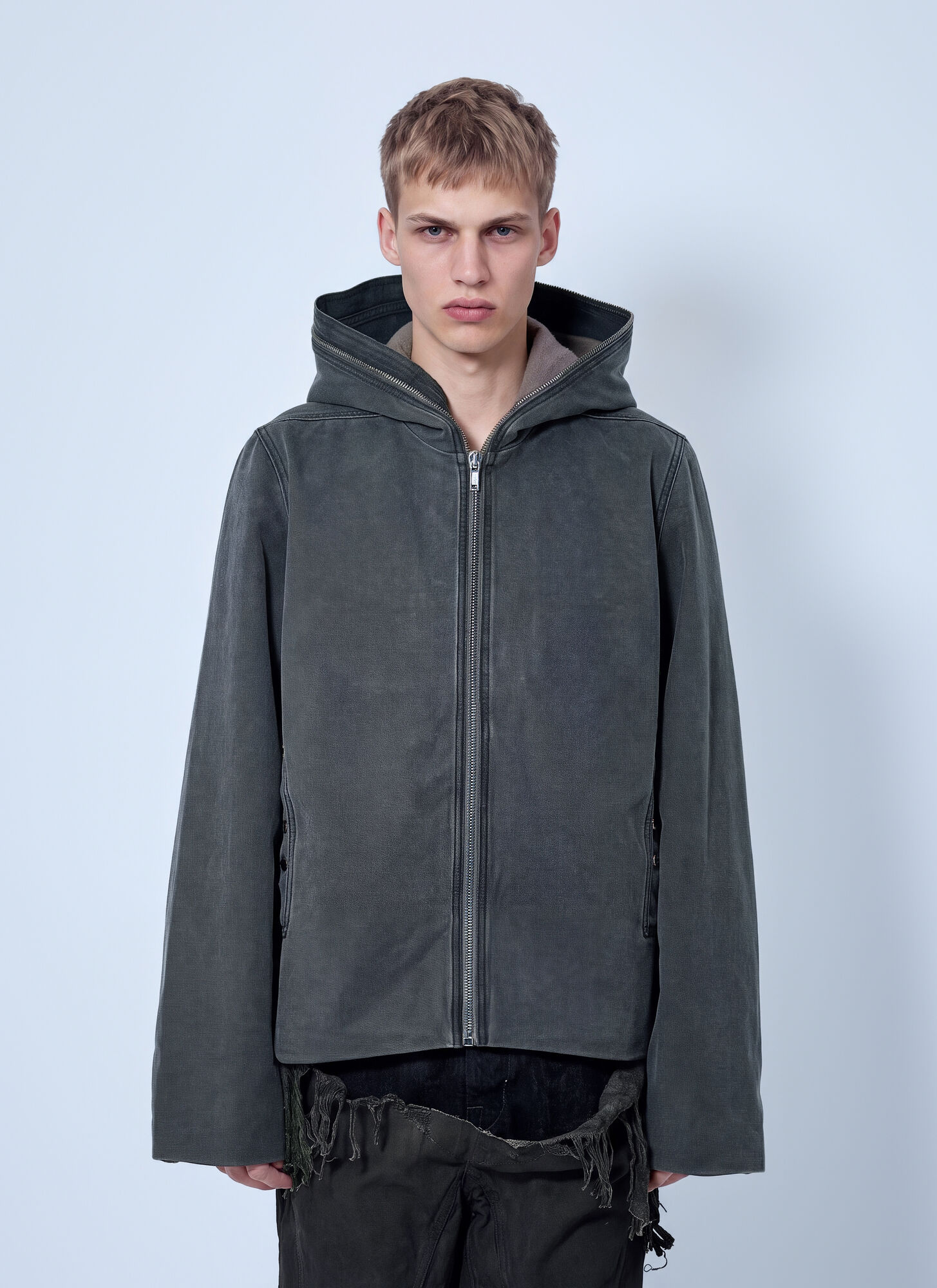 Rick Owens Drkshdw Uomo Grigio Zip-Up Hooded Jacket - Man Jackets S