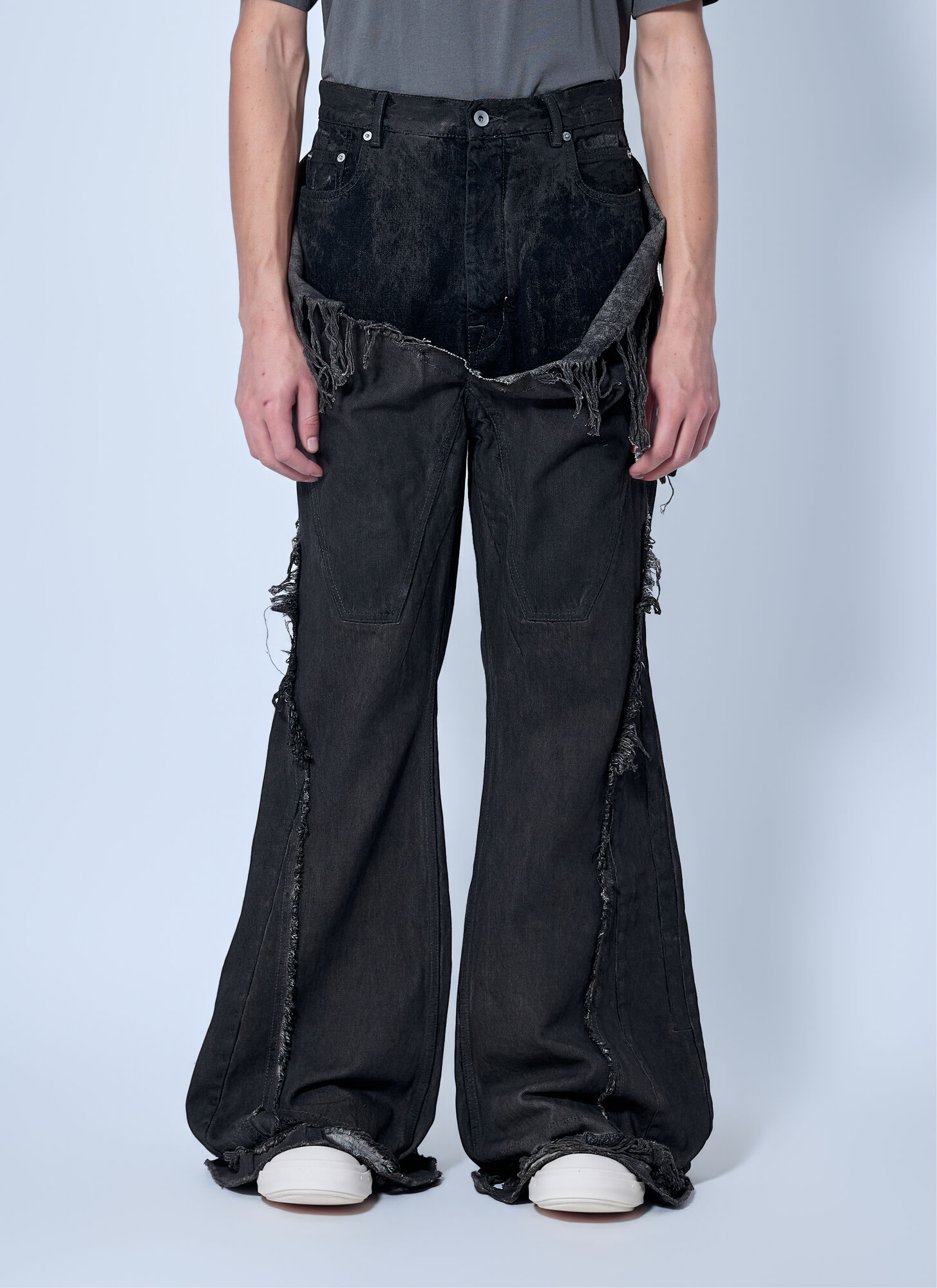 Rick Owens , Flare Jeans, Male, Gray, W32, Slivered Shredded Bootcut Jeans - Image 2