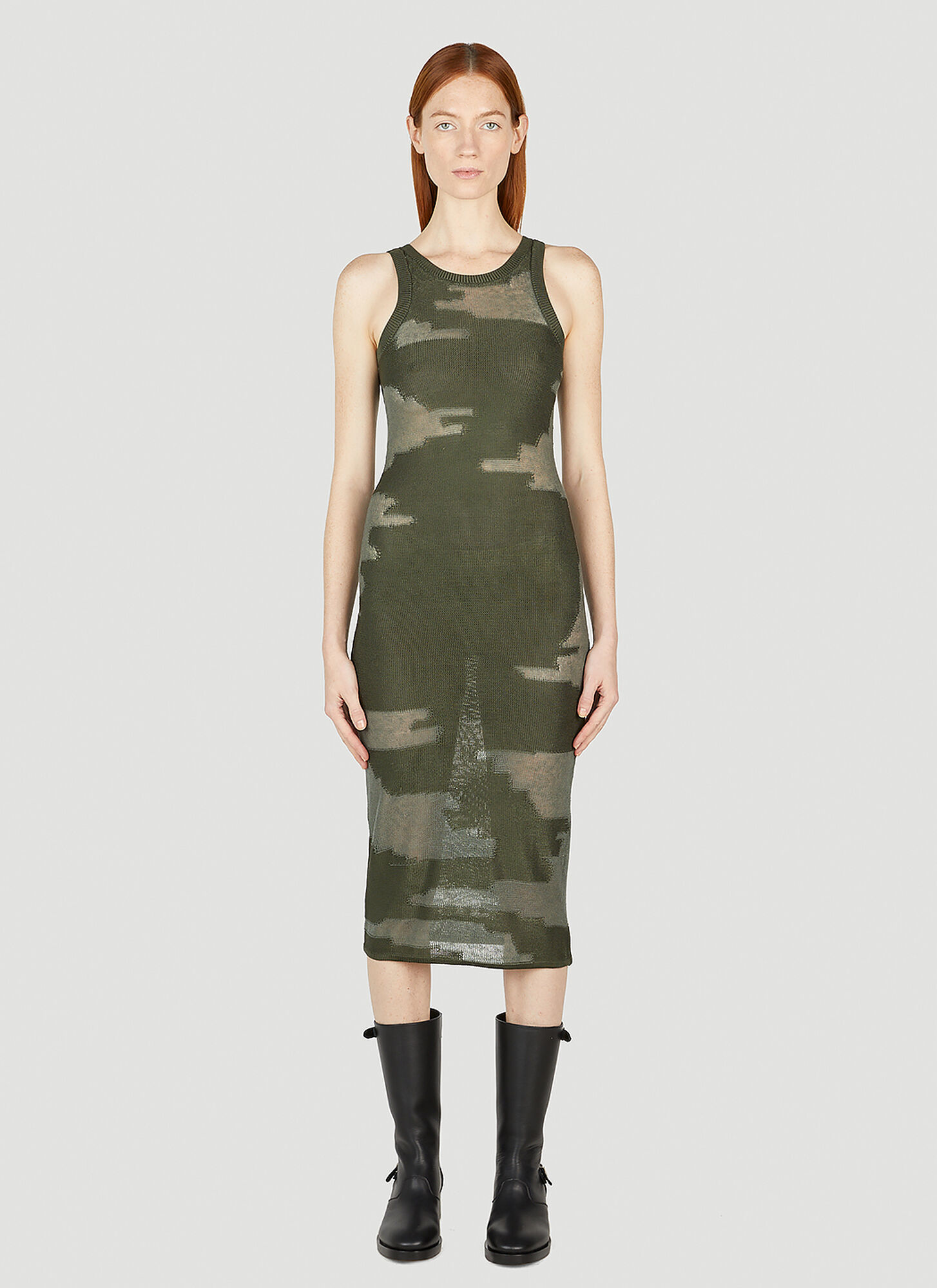 Durazzi Milano Knitted Intarsia Midi Dress – Woman Dresses Green S