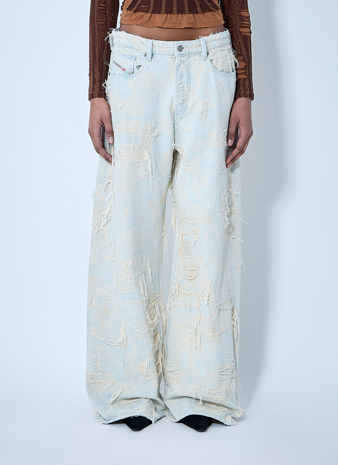 Diesel 1996 D-sire Fsg Wide-leg Distressed Trousers In Neutral