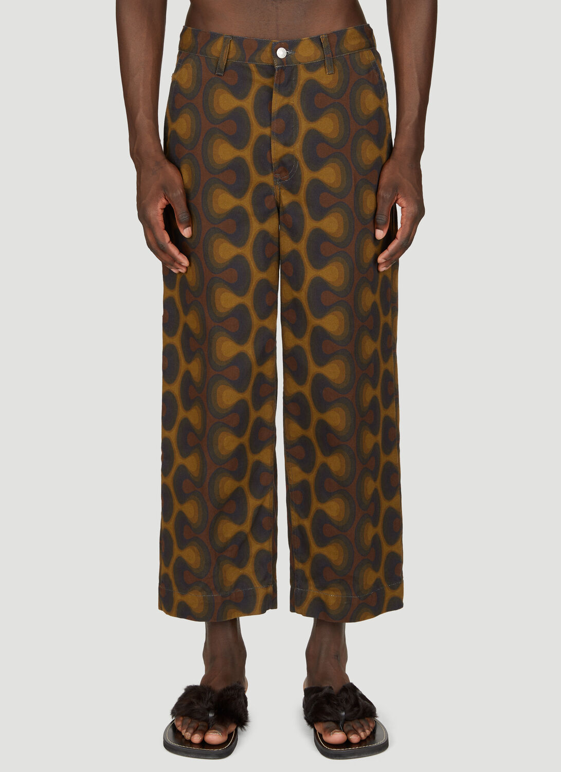 Dries Van Noten Graphic Print Cropped Trousers In Brown