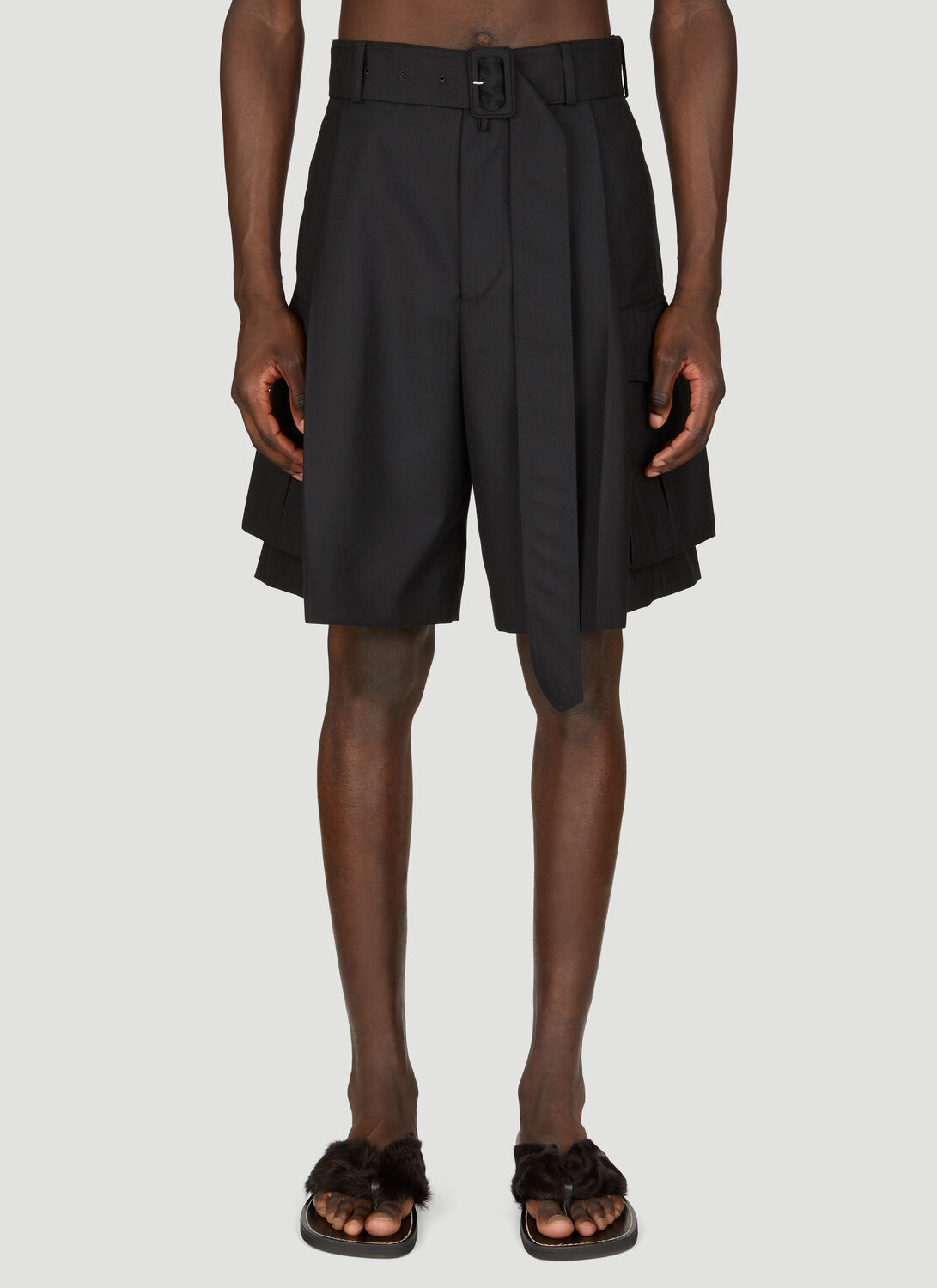 Dries Van Noten Wide-belted Shorts In Black