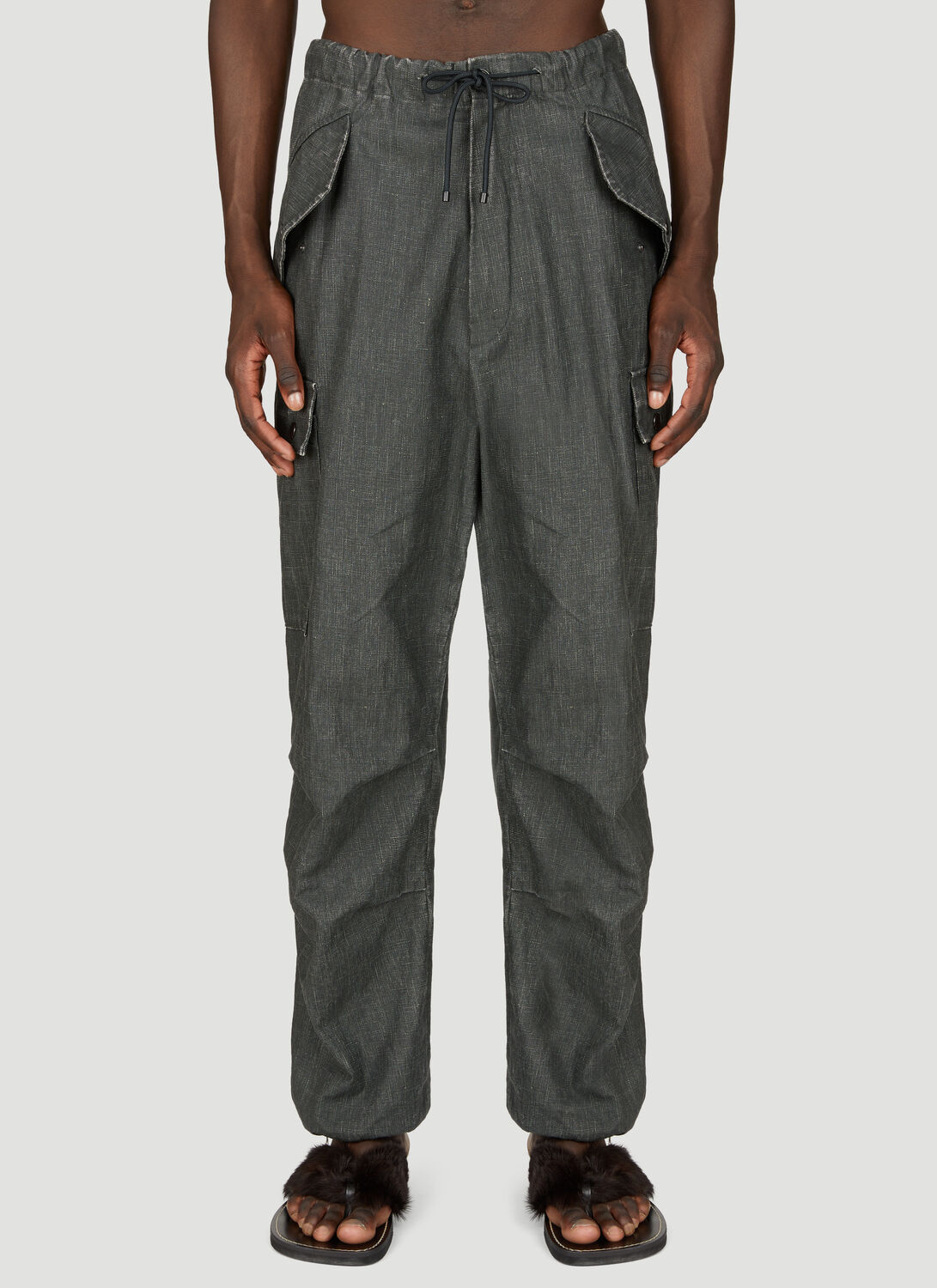Dries Van Noten Linen Cargo Pants In Grey