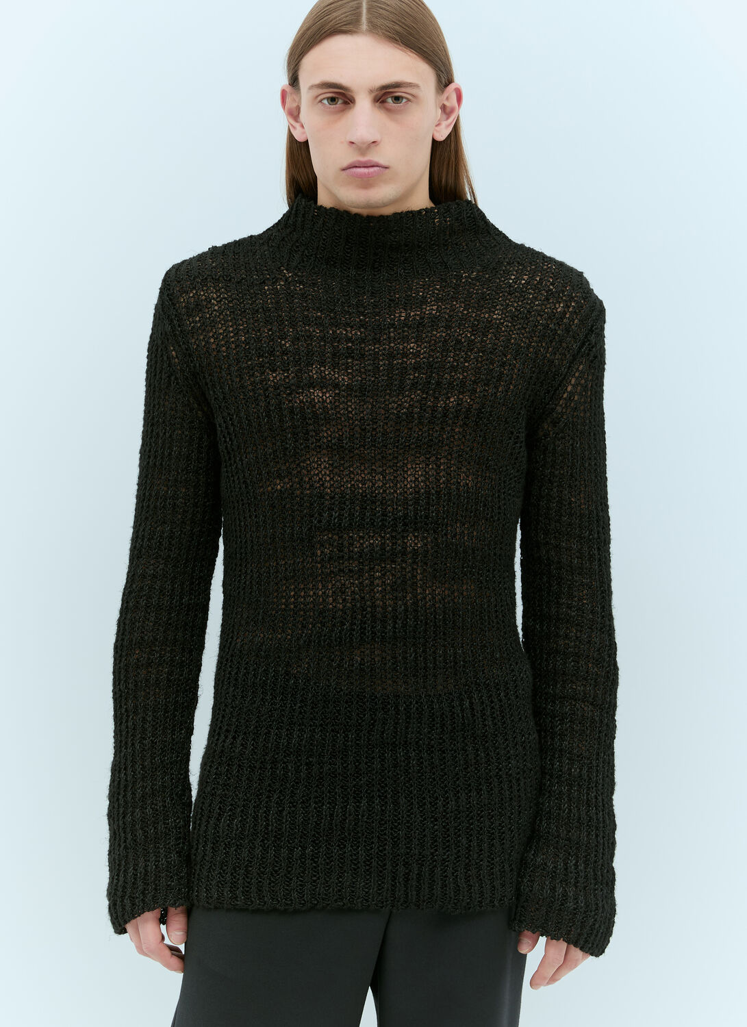 Dries Van Noten Men's Linen Loose Knit Sweater In Black