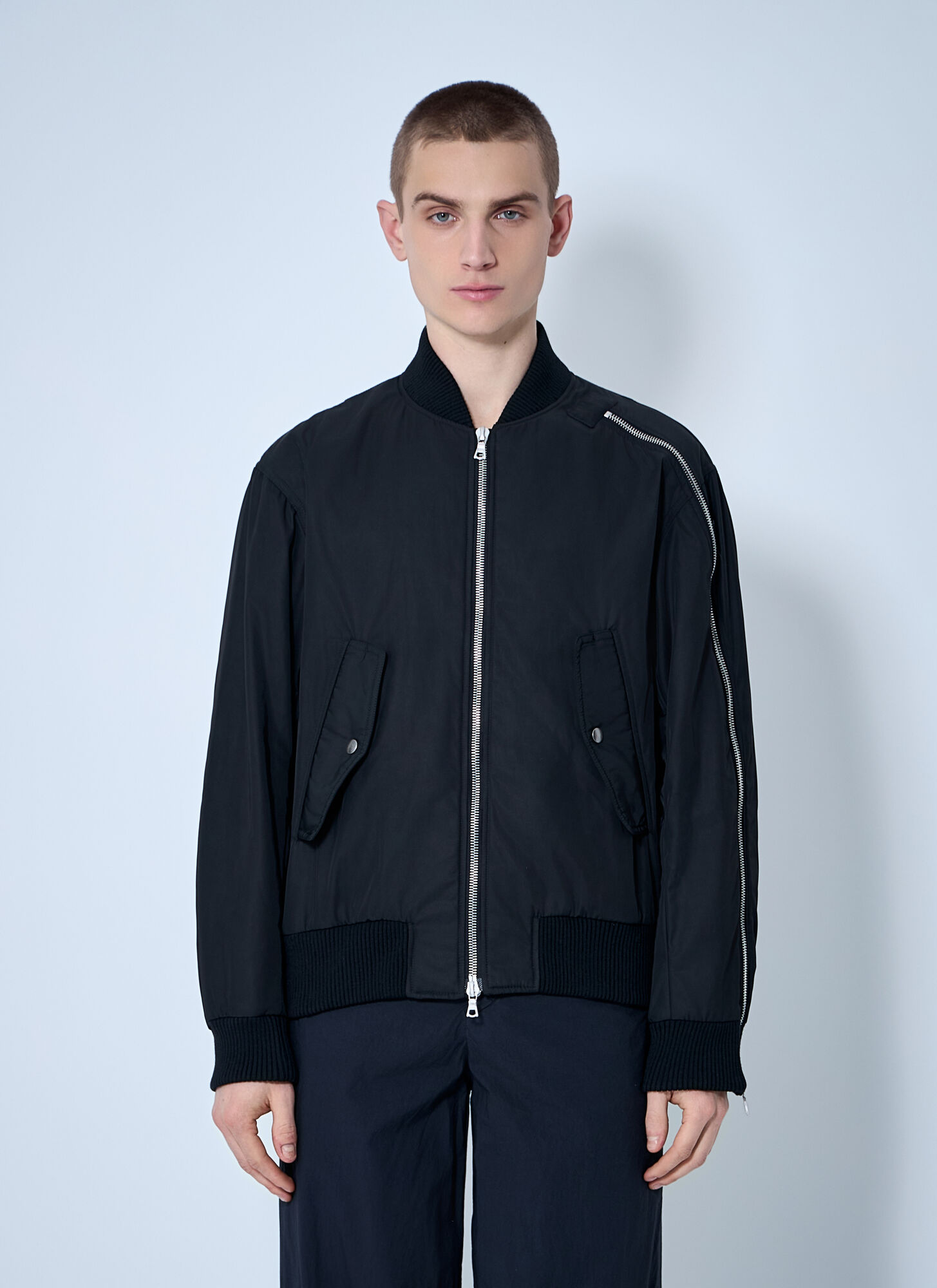 Dries Van Noten Men Nylon Bomber Jacket In Blue