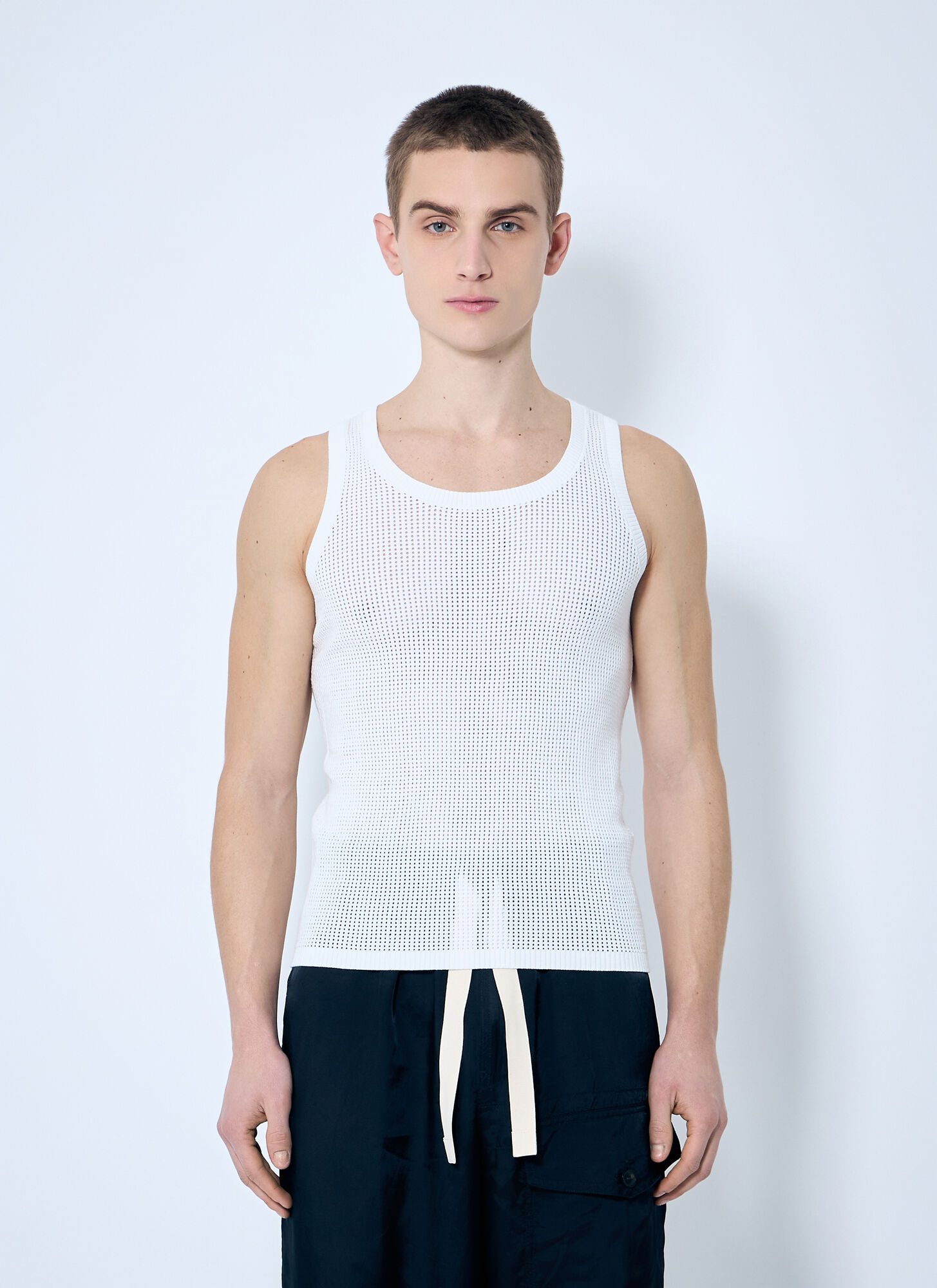 Dries Van Noten Men Merit Knit Tank Top In White