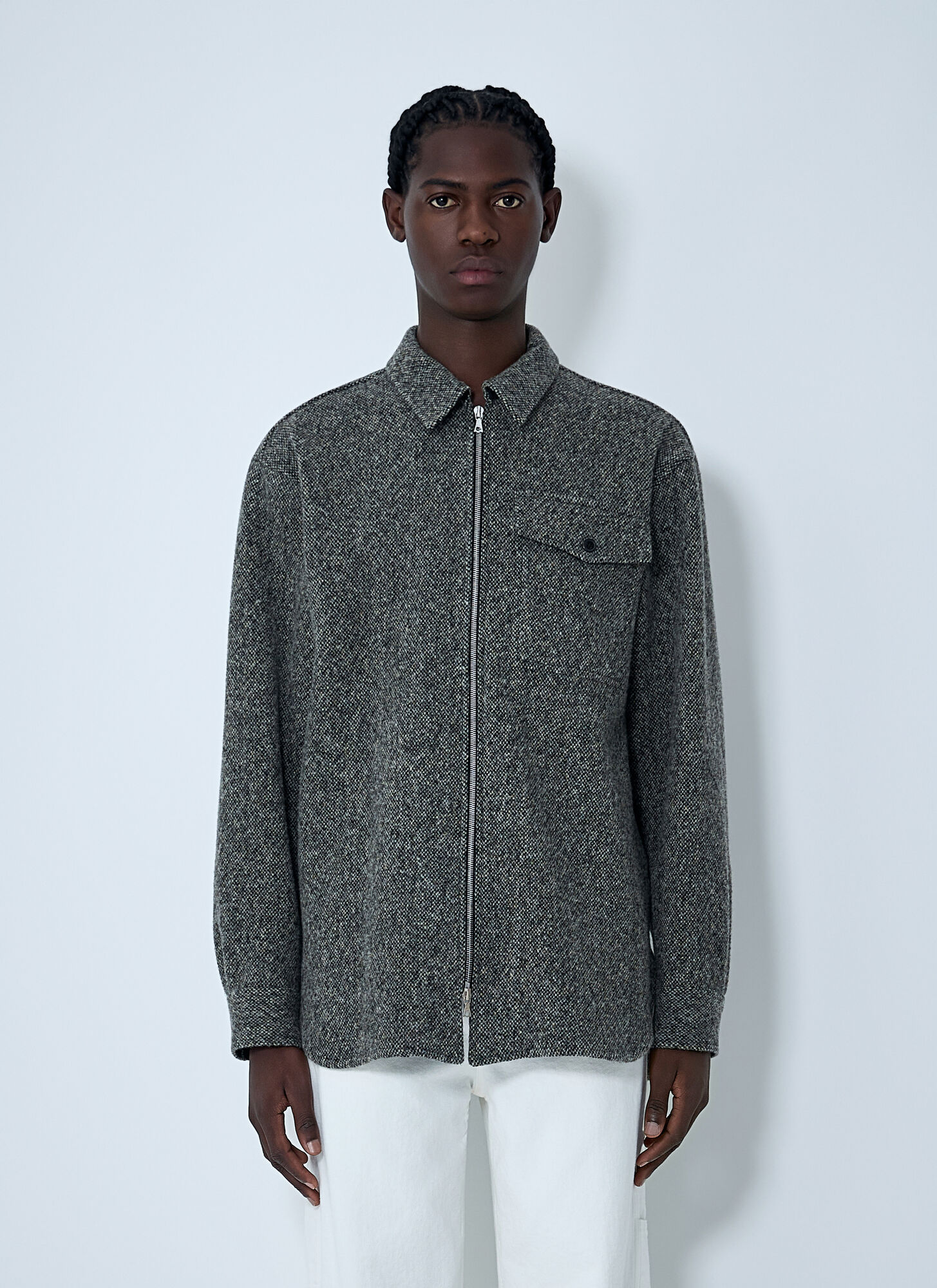 Dries Van Noten Dries Van Noten Herringbone Zip Jacket - Man Jackets Grey L　ドリス ヴァン ノッテン ヘリンボーン ジップ ジャケット - メンズ ジャケット グレー L